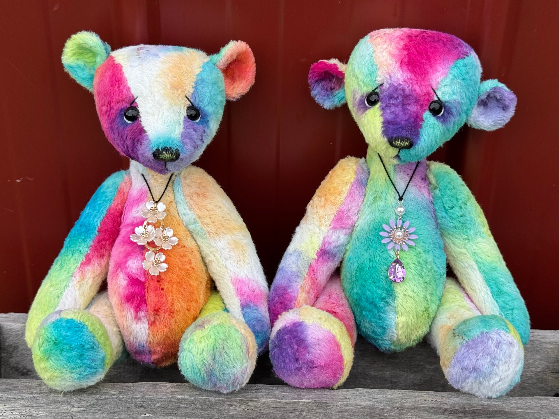 Motley - 10" Hand-dyed Rainbow Viscose artist bear by Emma's Bears - OOAK