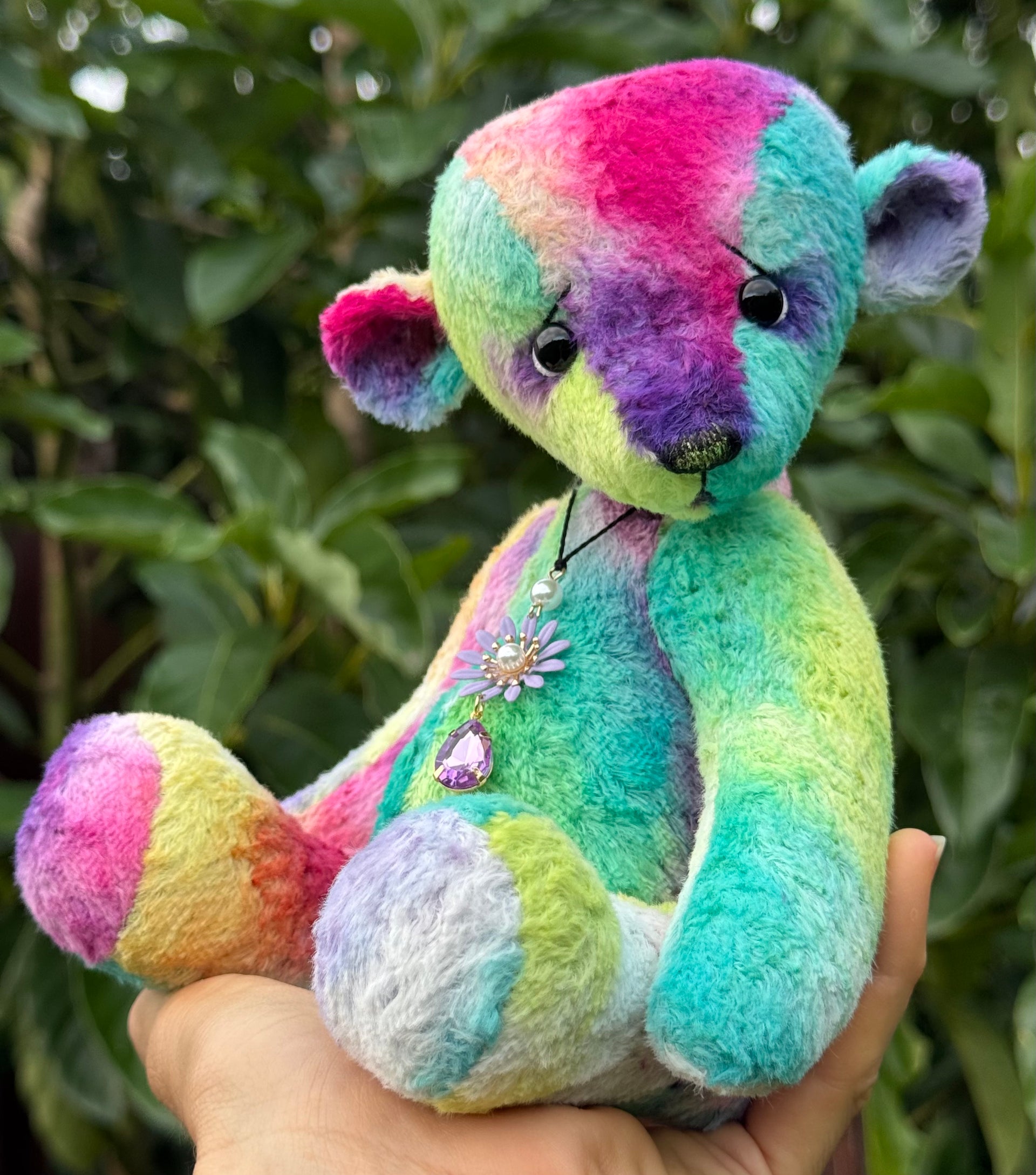 Medley - 10" Hand-dyed Rainbow Viscose artist bear by Emma's Bears - OOAK