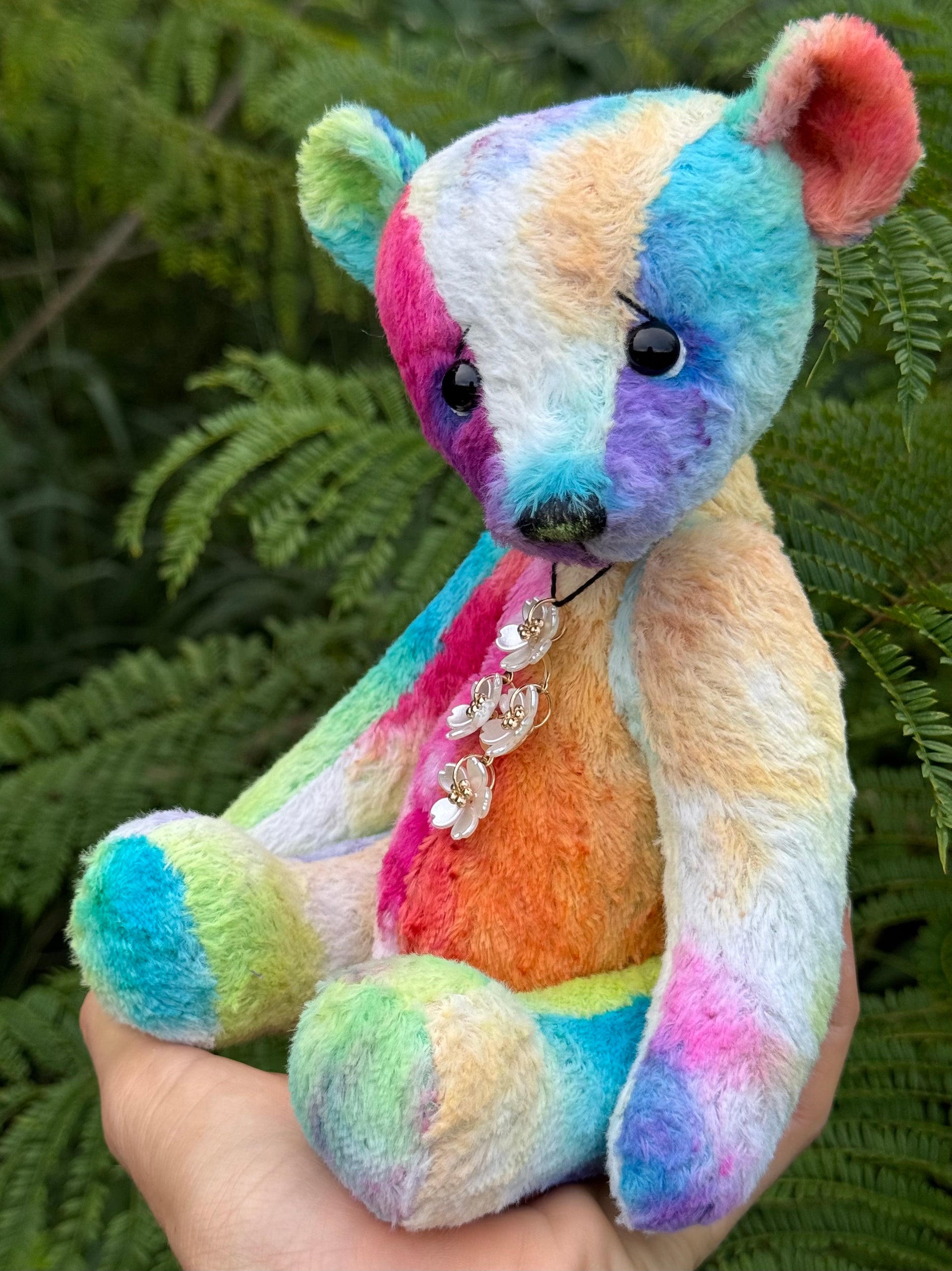 Motley - 10" Hand-dyed Rainbow Viscose artist bear by Emma's Bears - OOAK