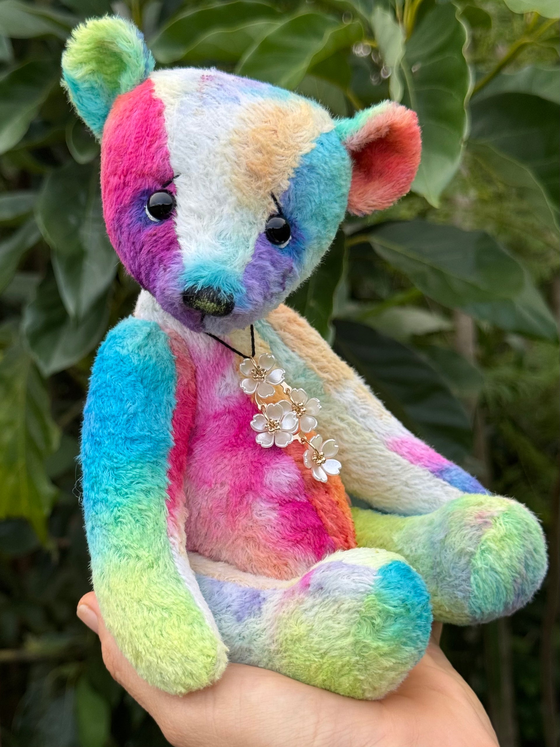 Motley - 10" Hand-dyed Rainbow Viscose artist bear by Emma's Bears - OOAK