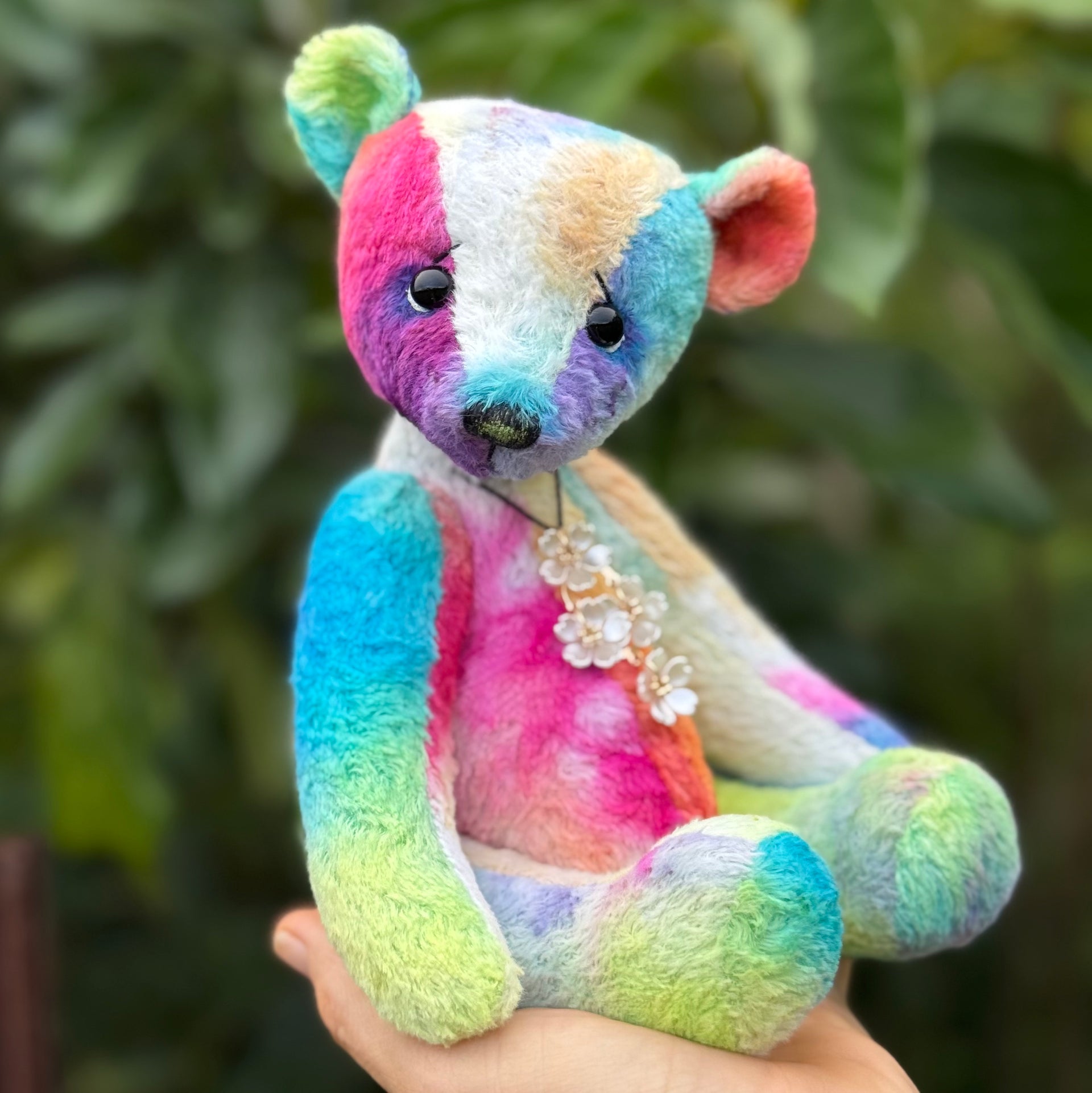 Motley - 10" Hand-dyed Rainbow Viscose artist bear by Emma's Bears - OOAK