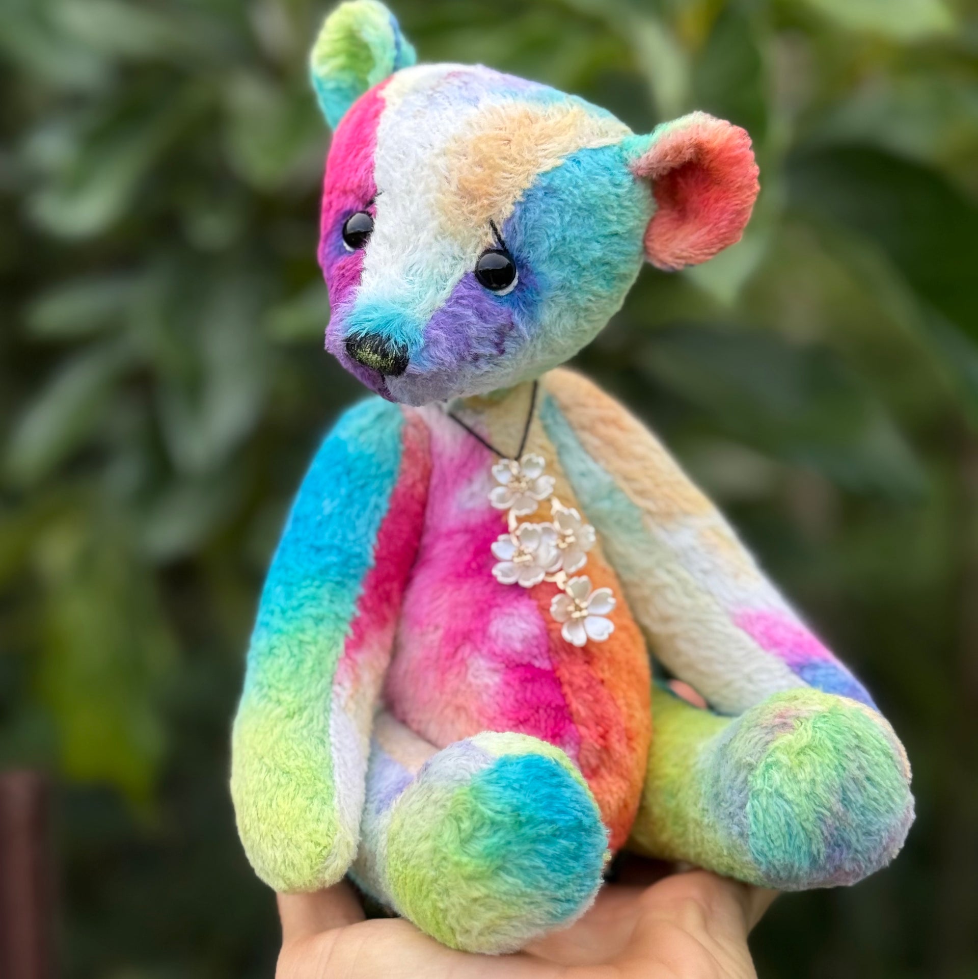 Motley - 10" Hand-dyed Rainbow Viscose artist bear by Emma's Bears - OOAK