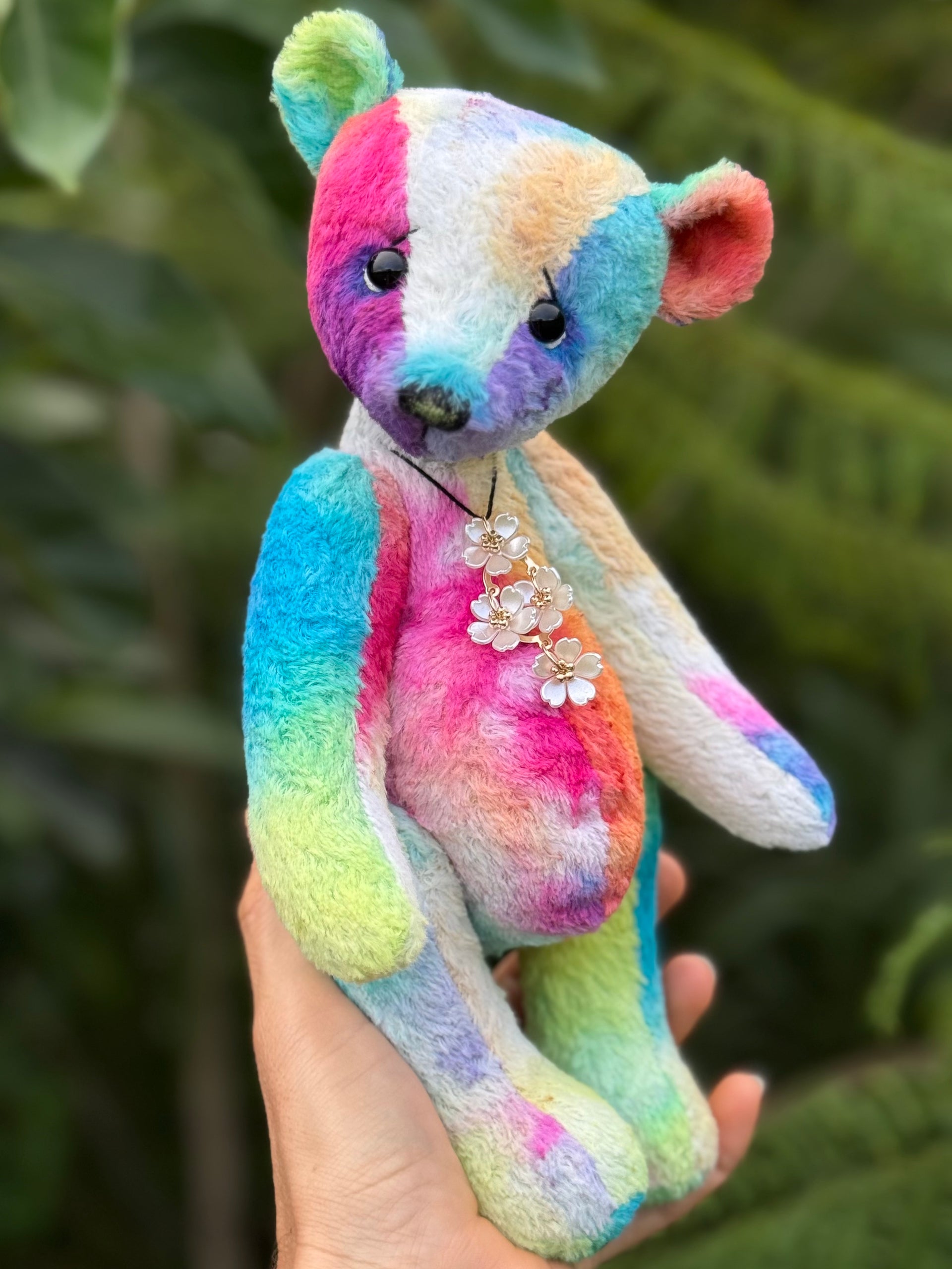 Motley - 10" Hand-dyed Rainbow Viscose artist bear by Emma's Bears - OOAK