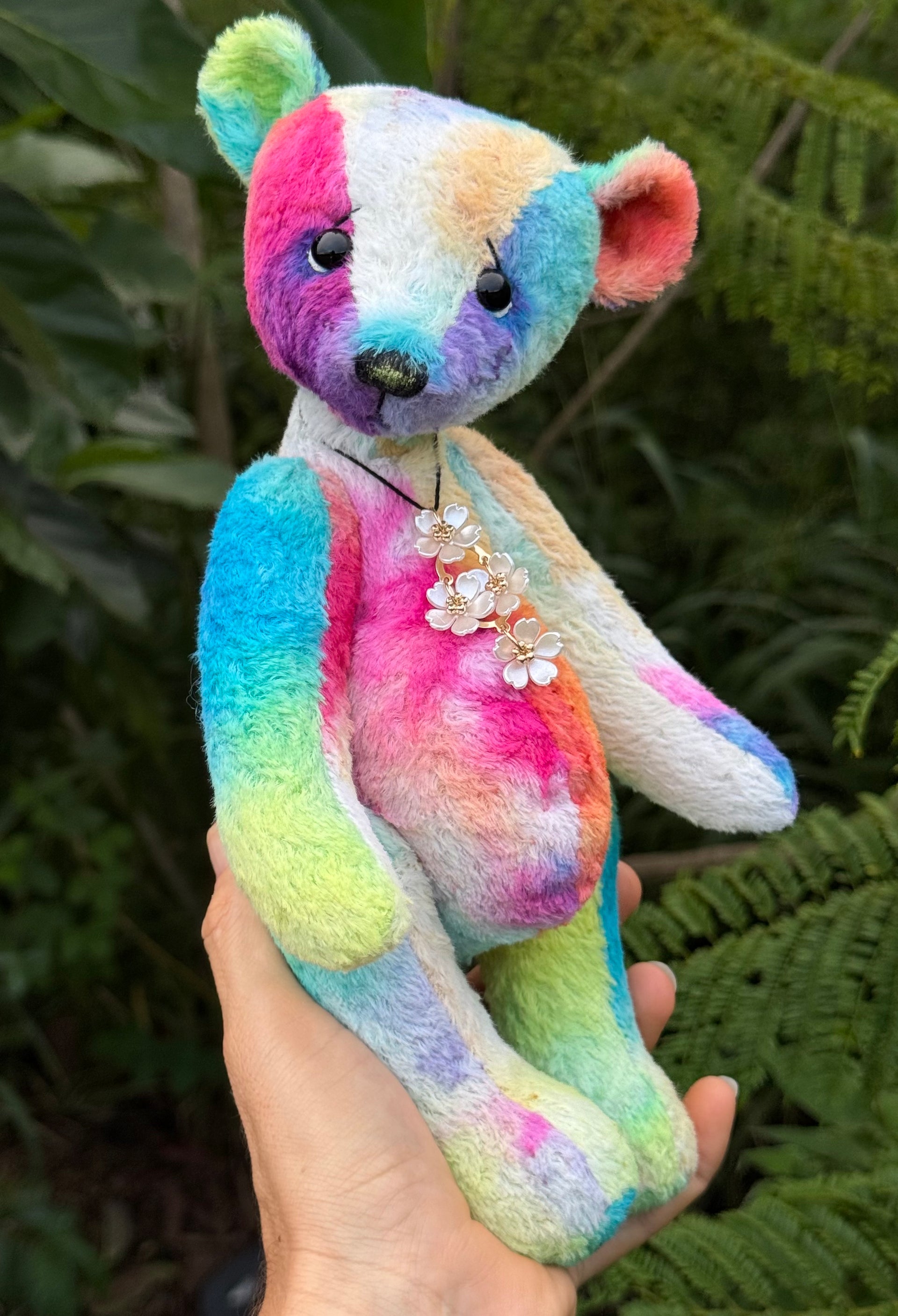 Motley - 10" Hand-dyed Rainbow Viscose artist bear by Emma's Bears - OOAK
