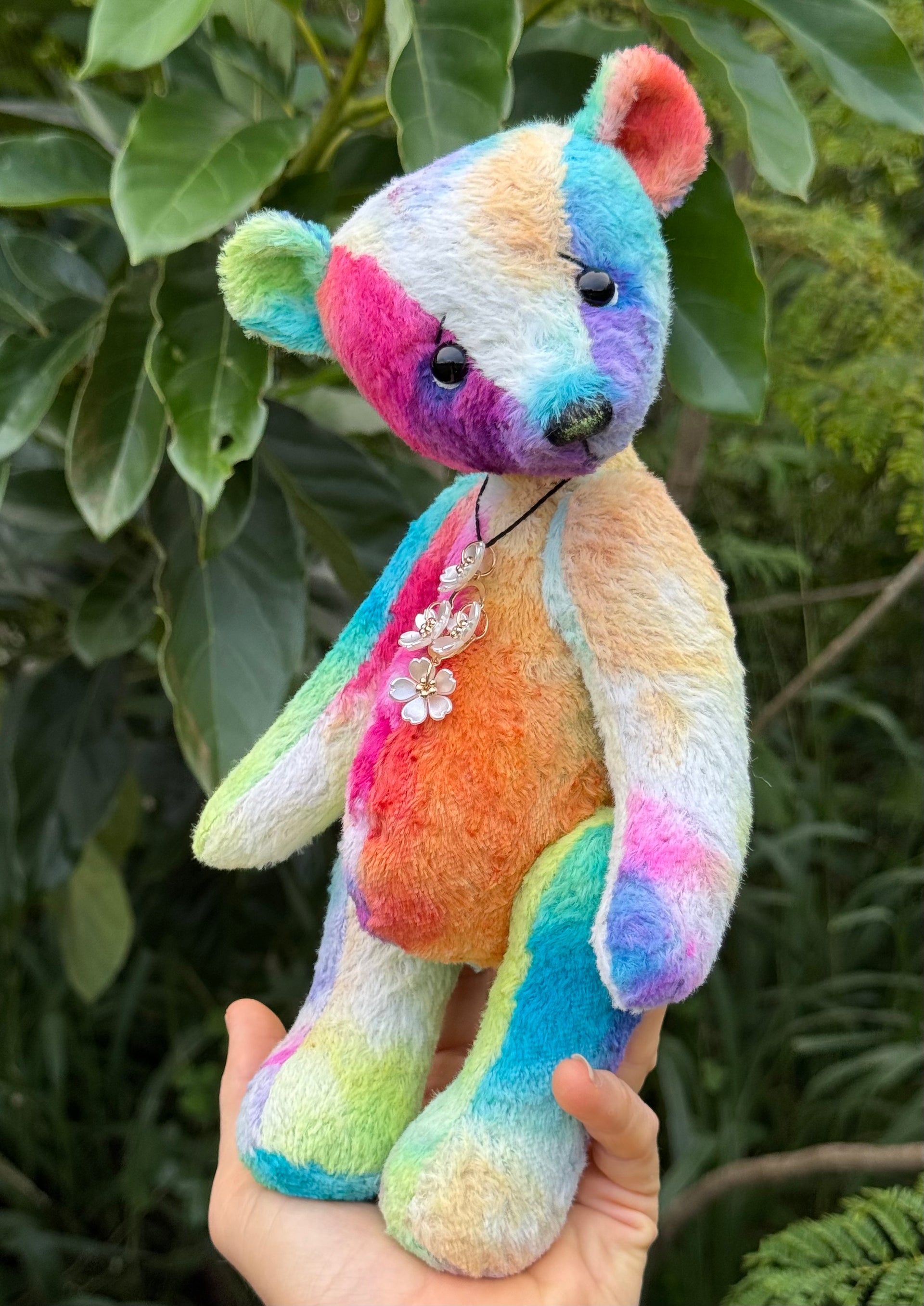 Motley - 10" Hand-dyed Rainbow Viscose artist bear by Emma's Bears - OOAK