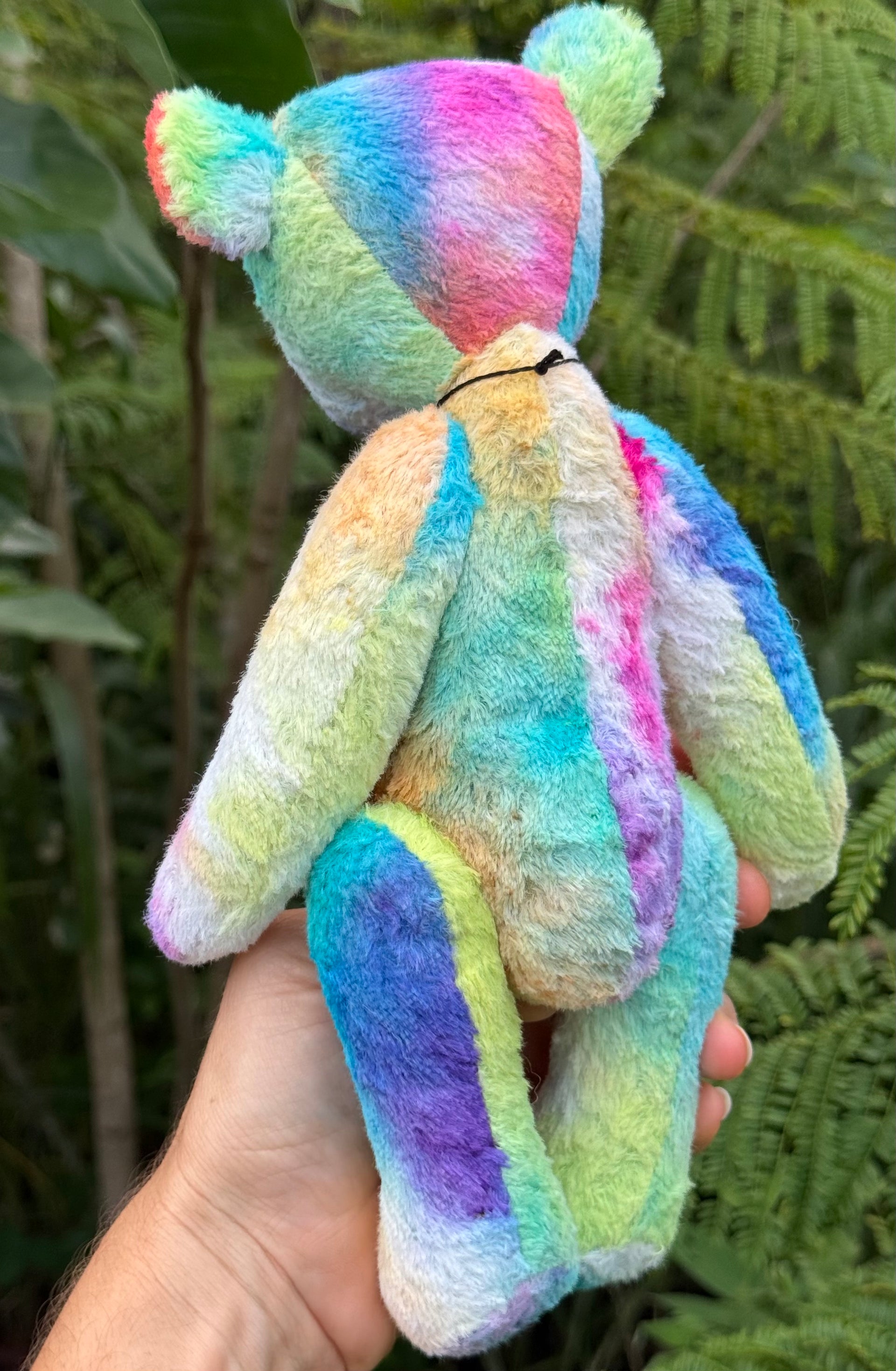 Motley - 10" Hand-dyed Rainbow Viscose artist bear by Emma's Bears - OOAK