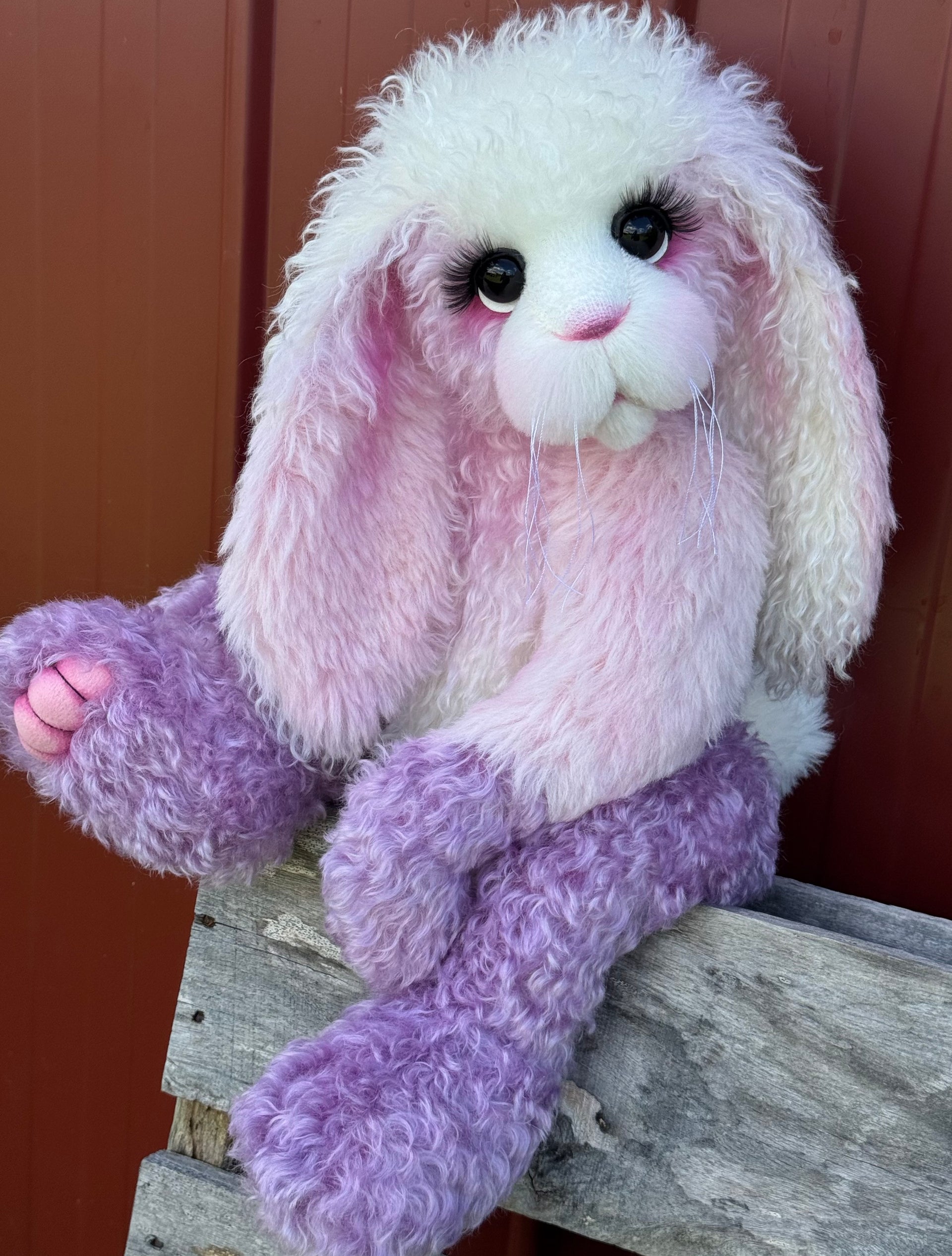 Marshmallow Sunday - 22" Pink and Lilac Mohair and Alpaca Easter Artist Bunny by Emma's Bears - OOAK