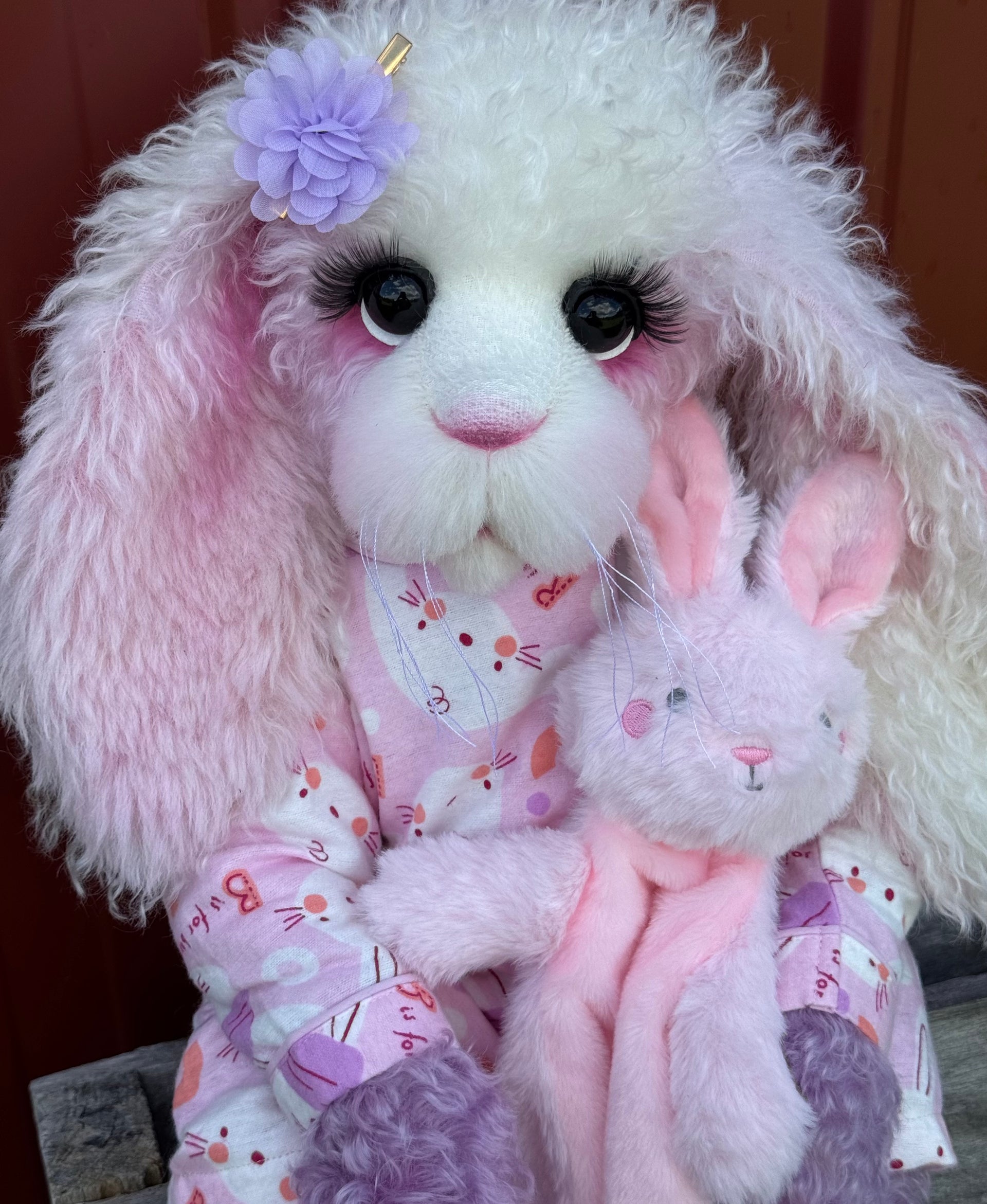Marshmallow Sunday - 22" Pink and Lilac Mohair and Alpaca Easter Artist Bunny by Emma's Bears - OOAK