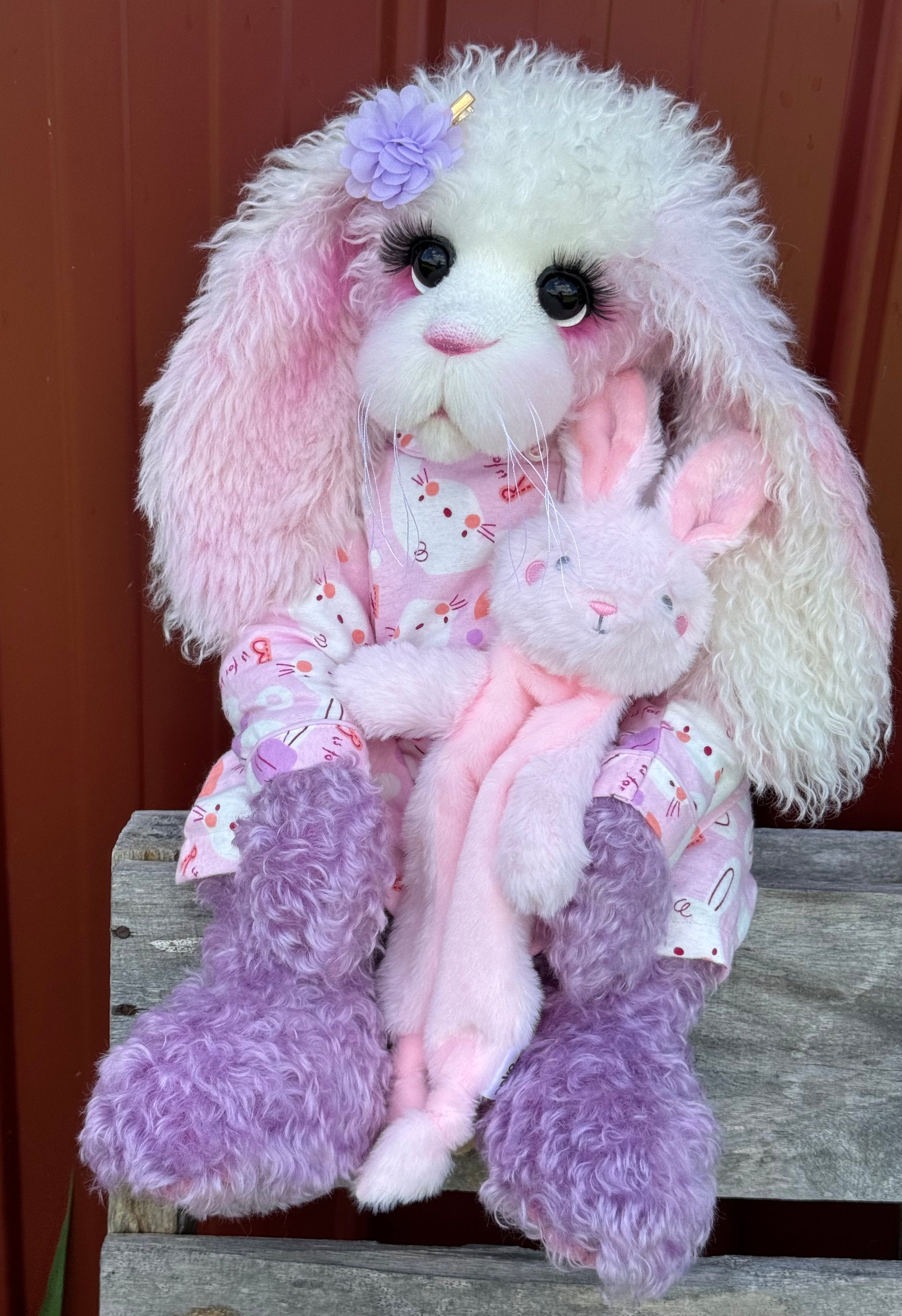 Marshmallow Sunday - 22" Pink and Lilac Mohair and Alpaca Easter Artist Bunny by Emma's Bears - OOAK