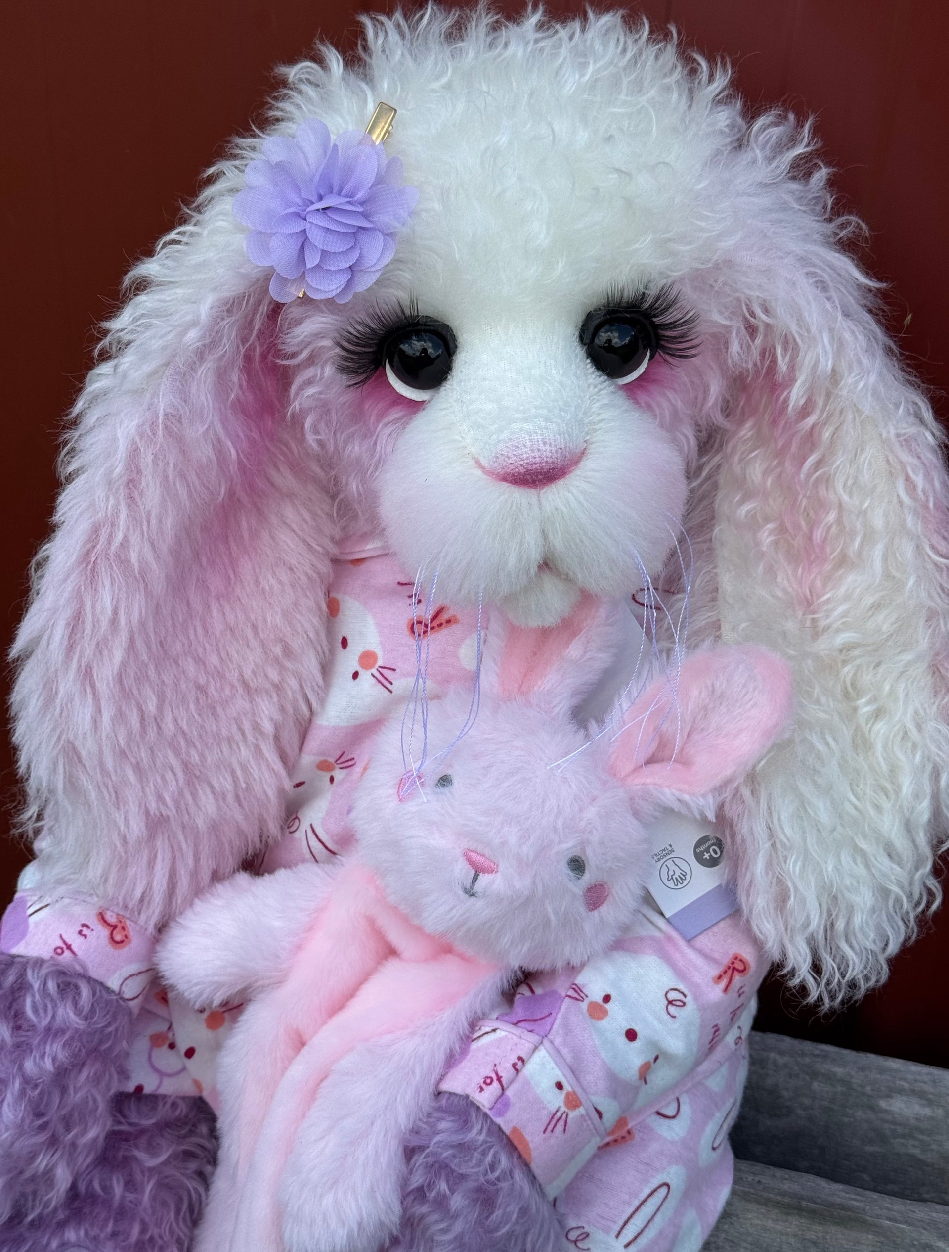 Marshmallow Sunday - 22" Pink and Lilac Mohair and Alpaca Easter Artist Bunny by Emma's Bears - OOAK