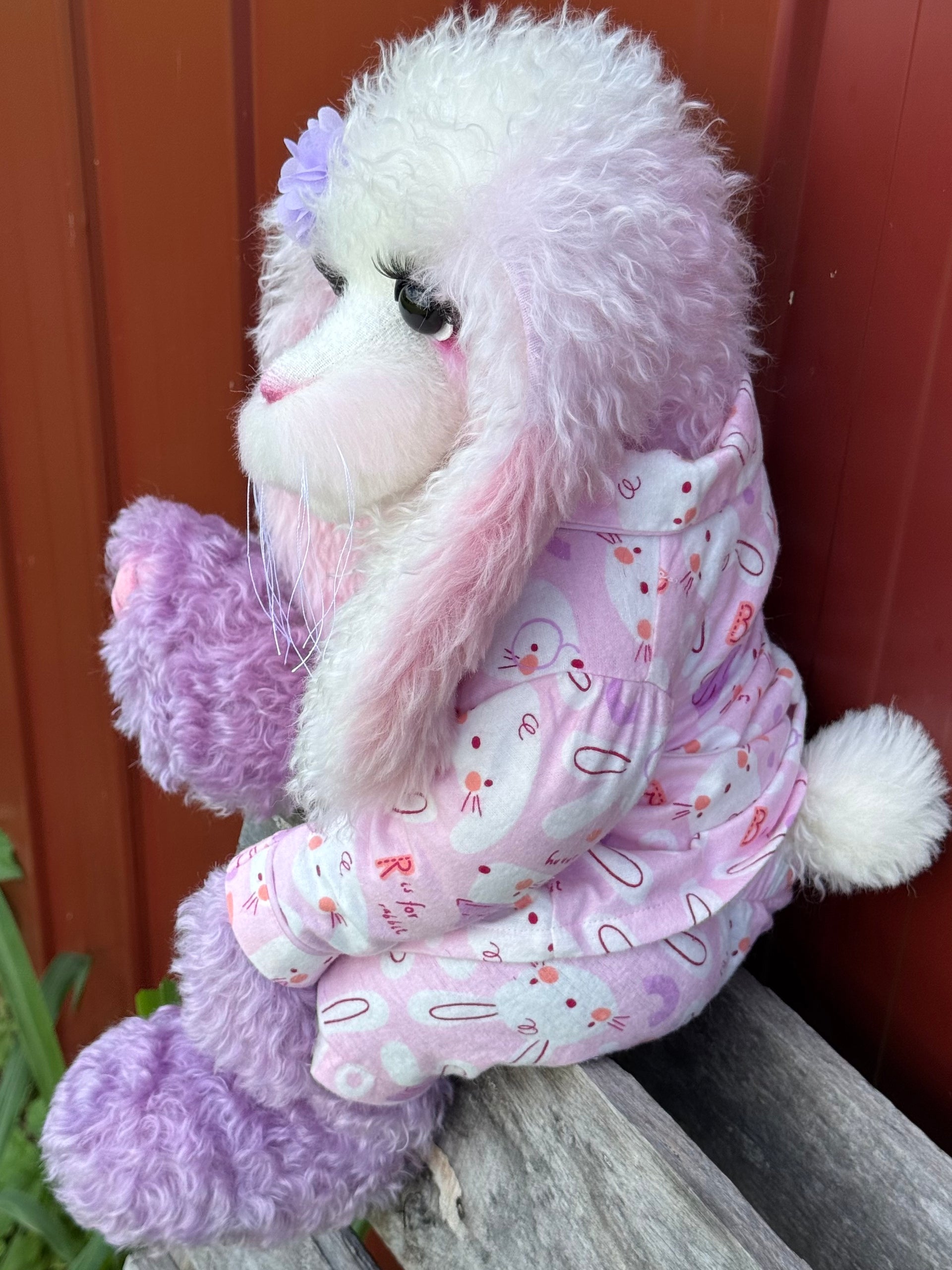 Marshmallow Sunday - 22" Pink and Lilac Mohair and Alpaca Easter Artist Bunny by Emma's Bears - OOAK