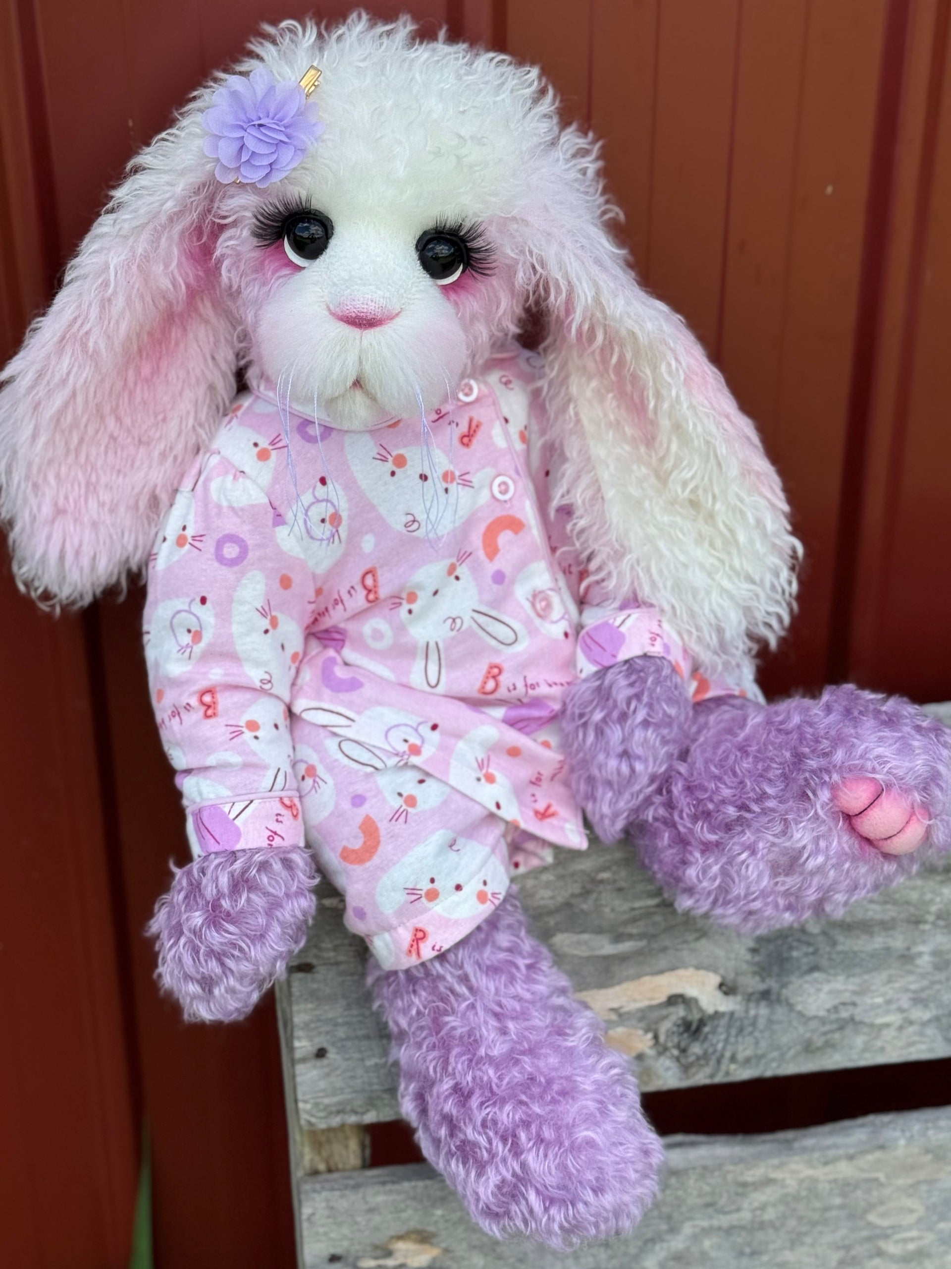 Marshmallow Sunday - 22" Pink and Lilac Mohair and Alpaca Easter Artist Bunny by Emma's Bears - OOAK