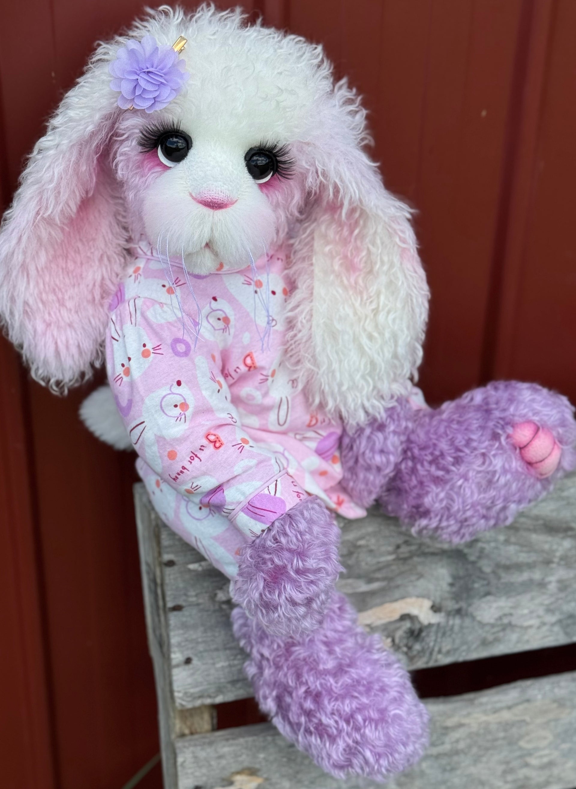 Marshmallow Sunday - 22" Pink and Lilac Mohair and Alpaca Easter Artist Bunny by Emma's Bears - OOAK