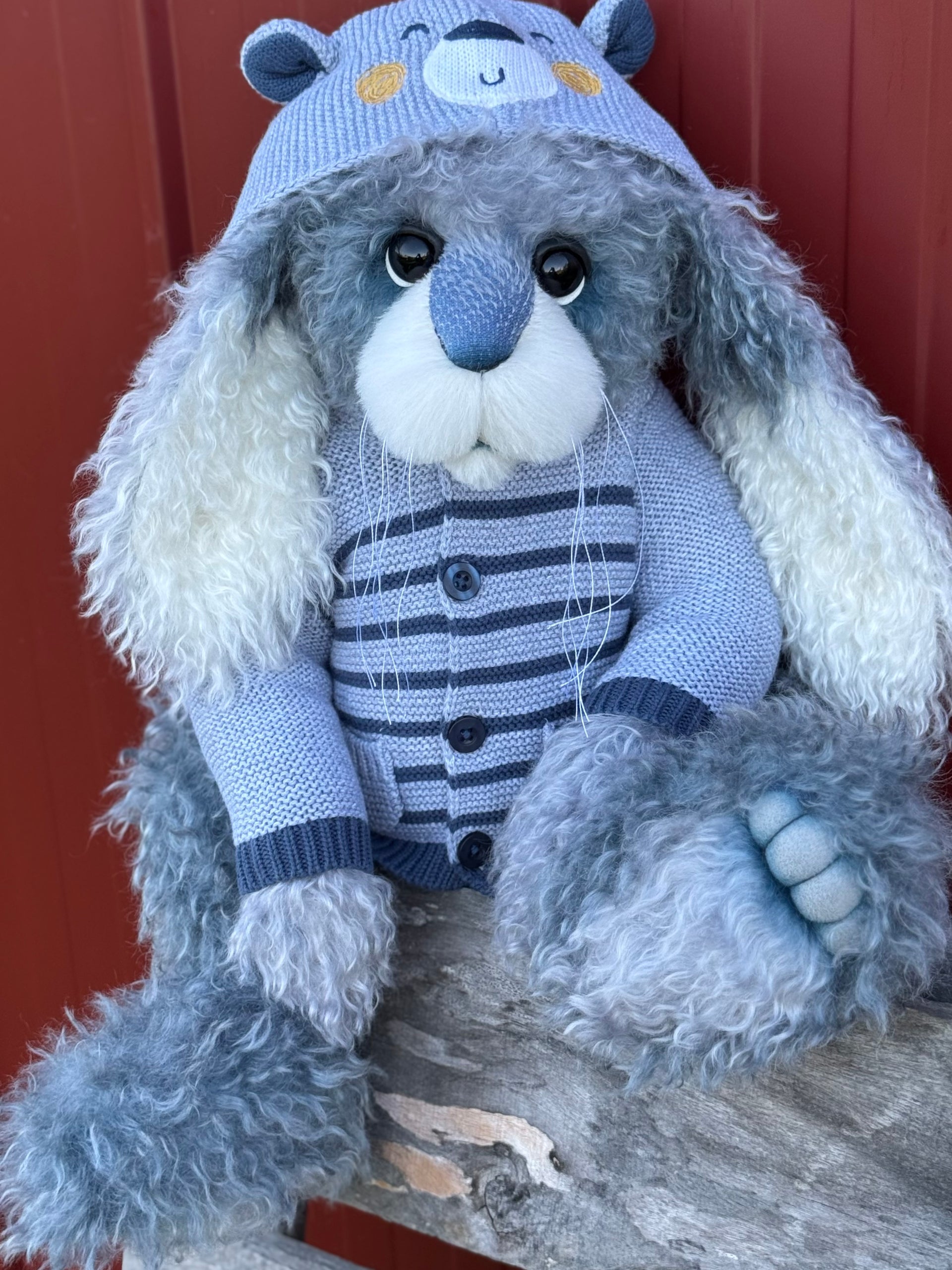 Cottontail Peep - 22" Silvery Blue Mohair Easter Artist Bunny by Emma's Bears - OOAK