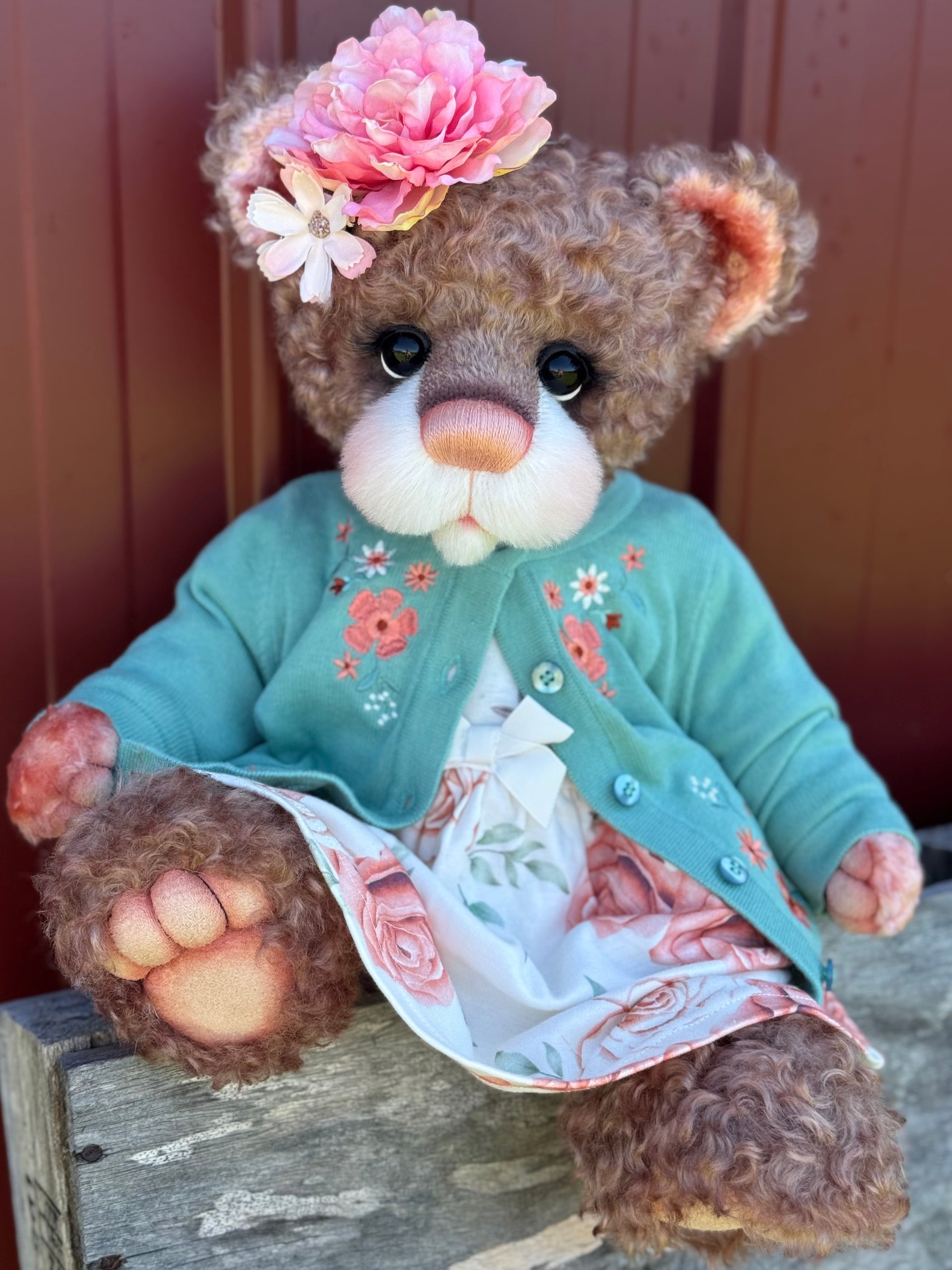 Daisy Nutmeg - 18" Chocolate and Peach Mohair EASTER Artist Bear by Emma's Bears - OOAK