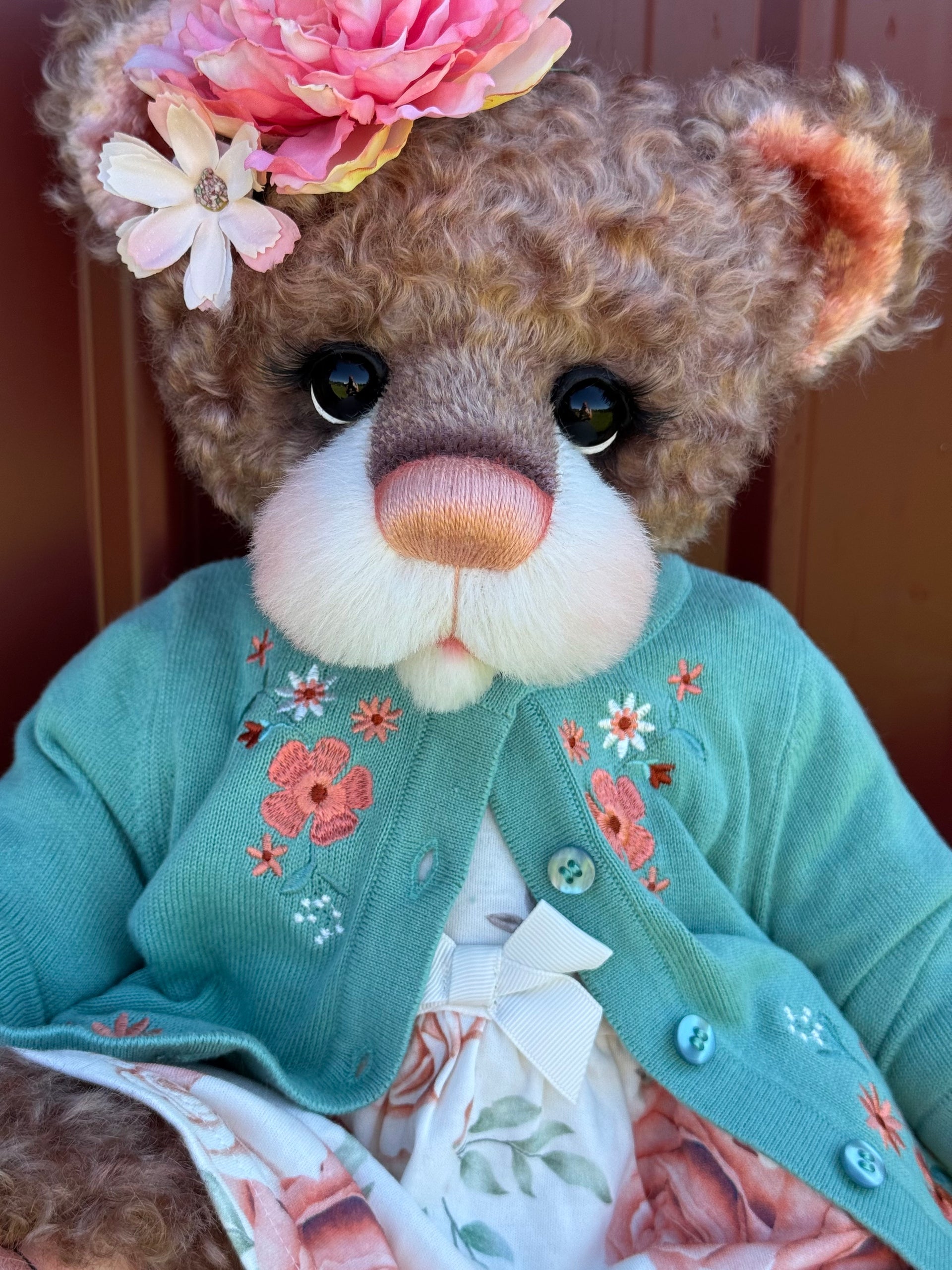 Daisy Nutmeg - 18" Chocolate and Peach Mohair EASTER Artist Bear by Emma's Bears - OOAK