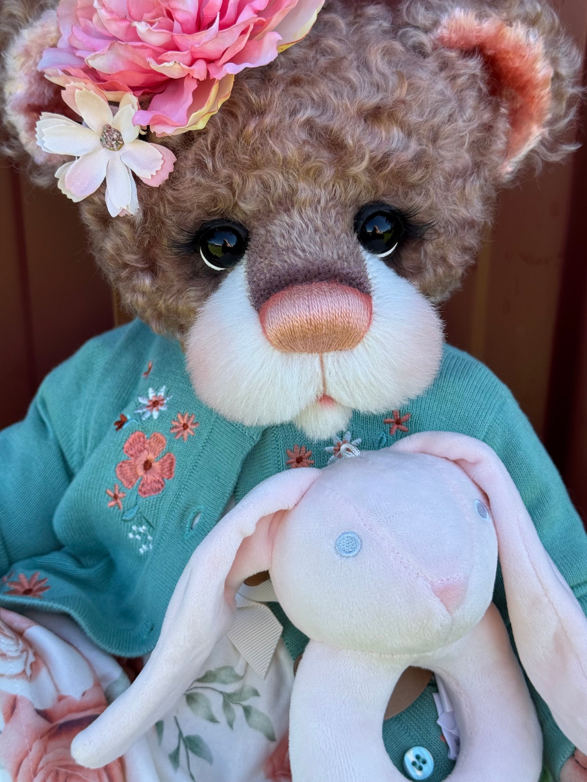 Daisy Nutmeg - 18" Chocolate and Peach Mohair EASTER Artist Bear by Emma's Bears - OOAK