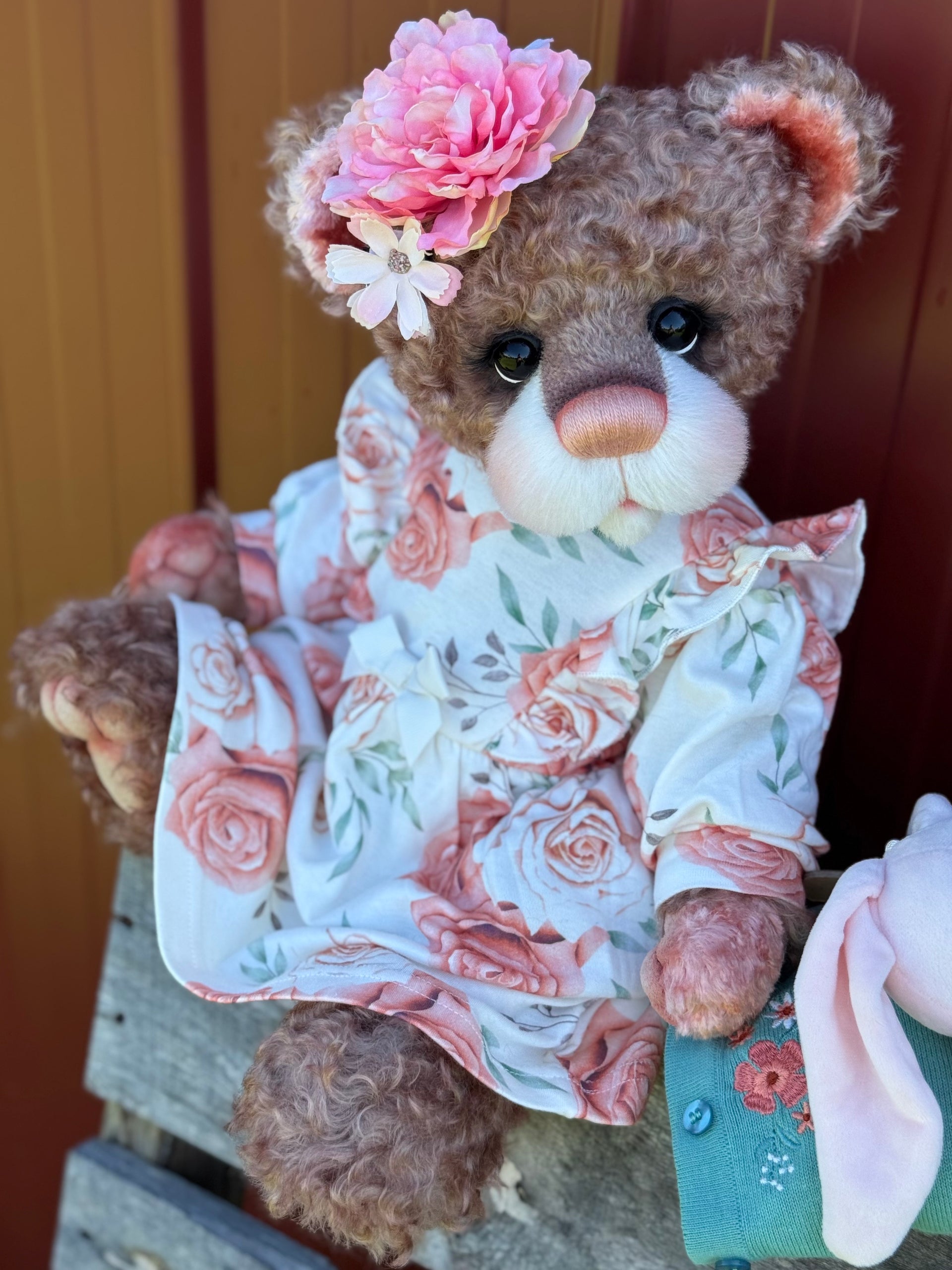 Daisy Nutmeg - 18" Chocolate and Peach Mohair EASTER Artist Bear by Emma's Bears - OOAK