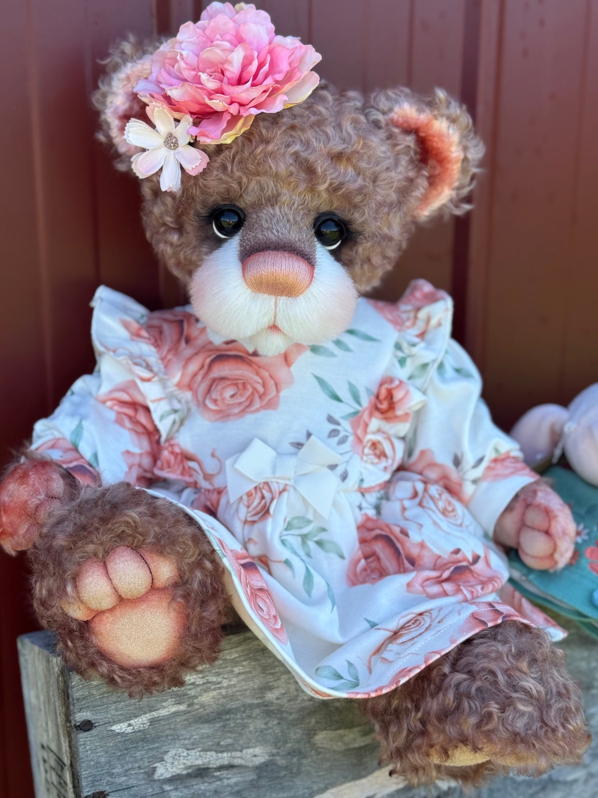 Daisy Nutmeg - 18" Chocolate and Peach Mohair EASTER Artist Bear by Emma's Bears - OOAK