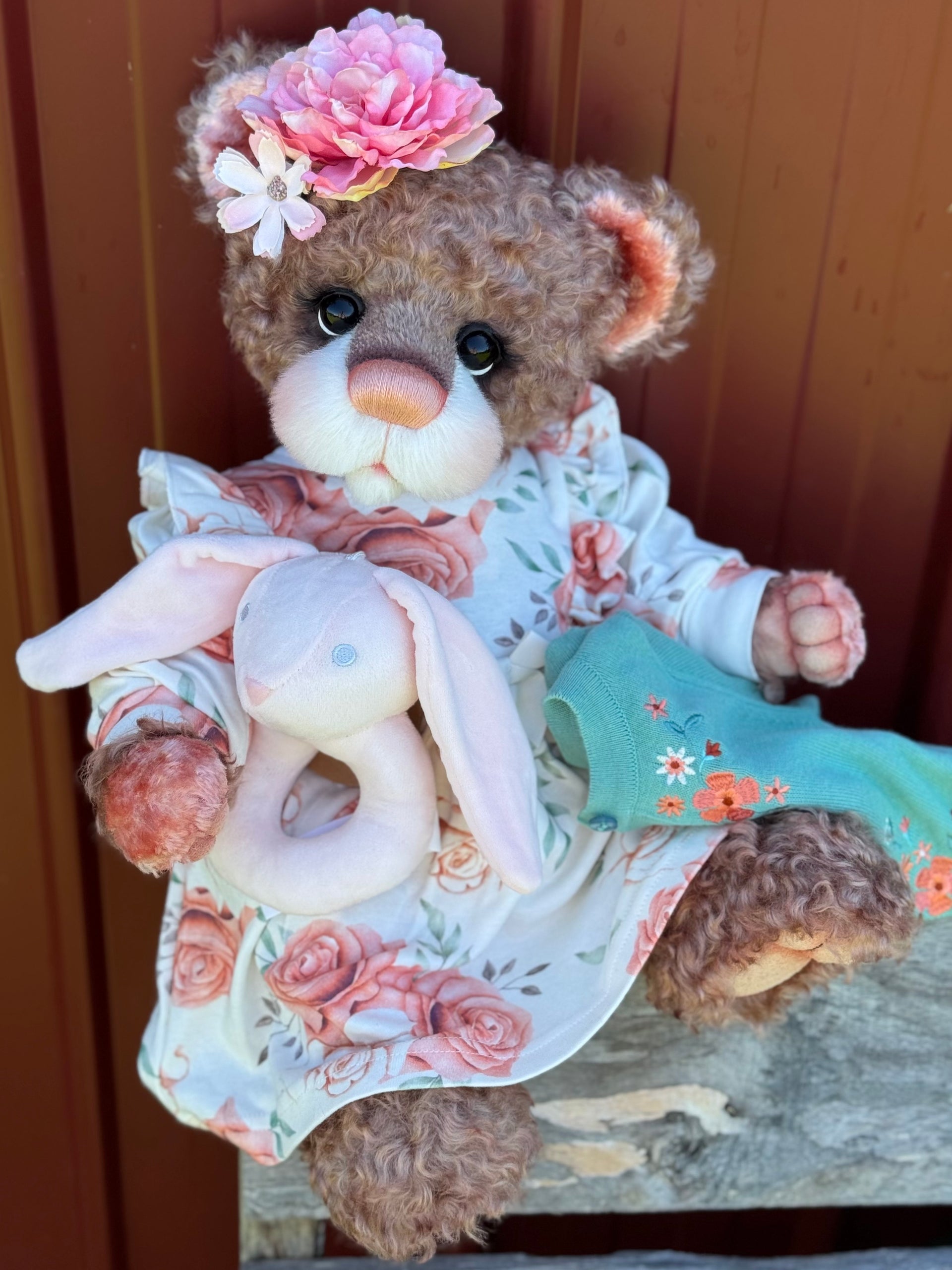 Daisy Nutmeg - 18" Chocolate and Peach Mohair EASTER Artist Bear by Emma's Bears - OOAK