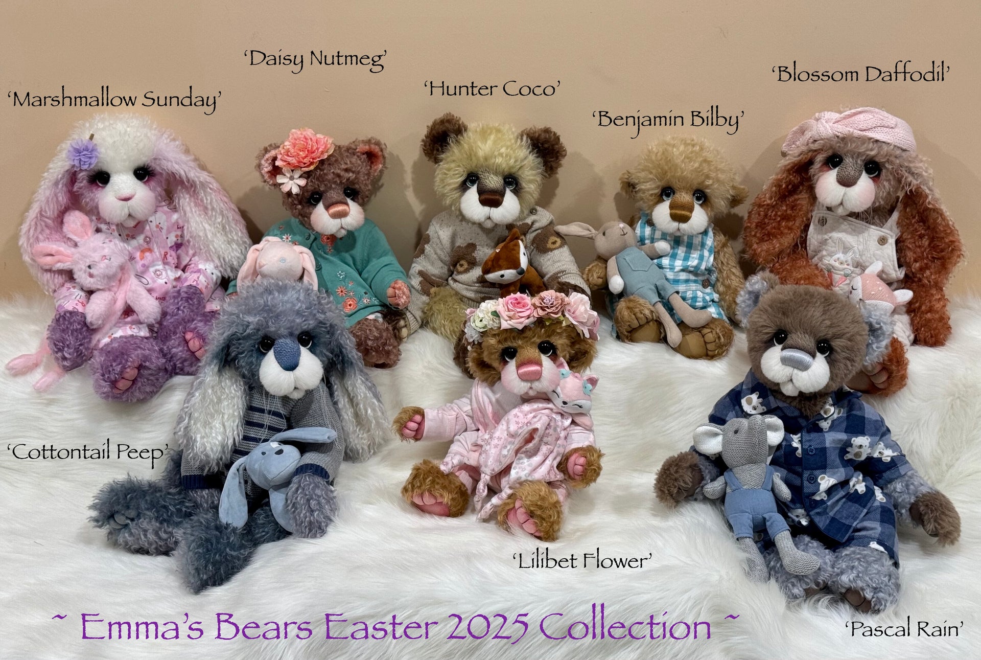 Marshmallow Sunday - 22" Pink and Lilac Mohair and Alpaca Easter Artist Bunny by Emma's Bears - OOAK
