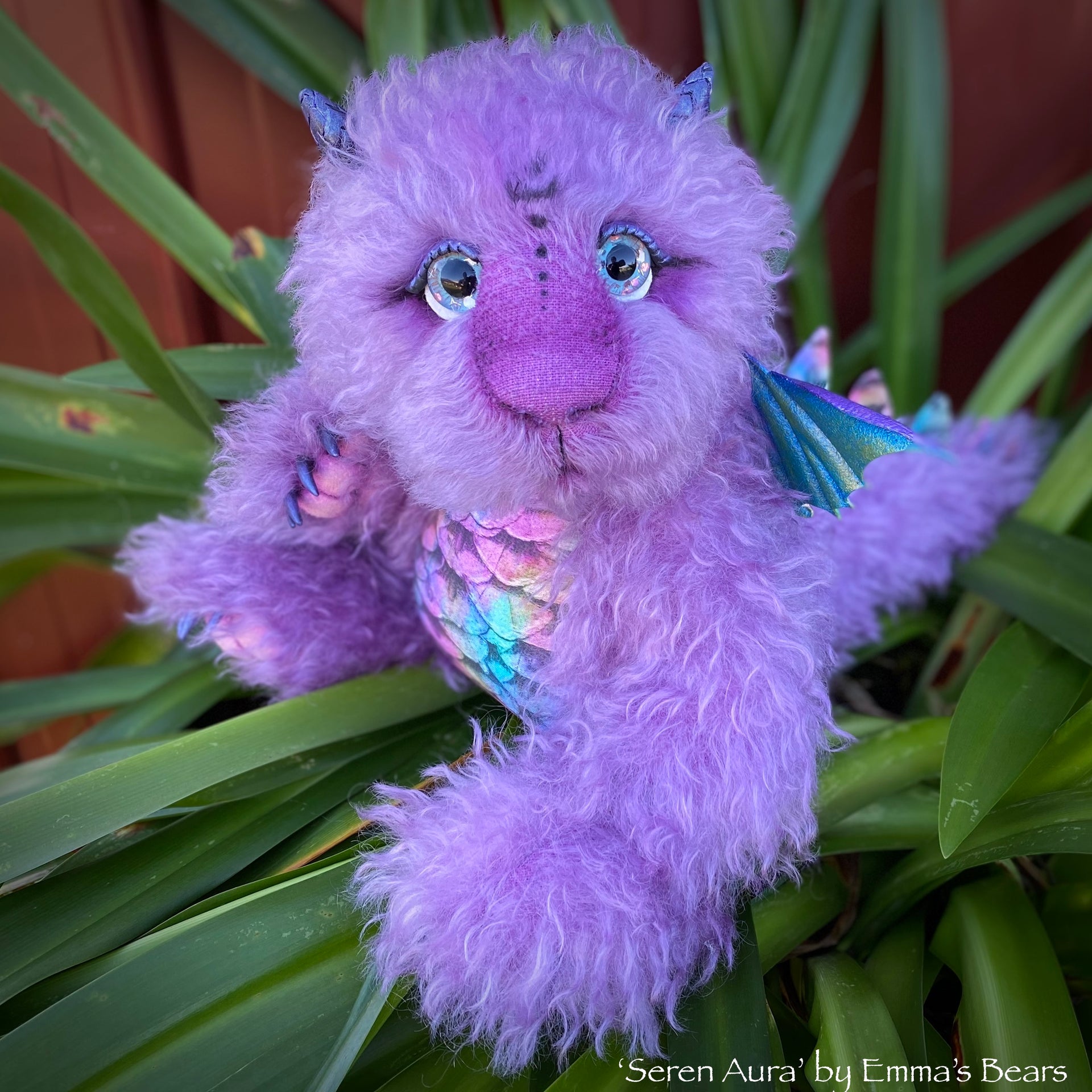 Seren Aura - 15" hand-dyed curlylocks mohair Artist Baby Dragon by Emmas Bears - OOAK