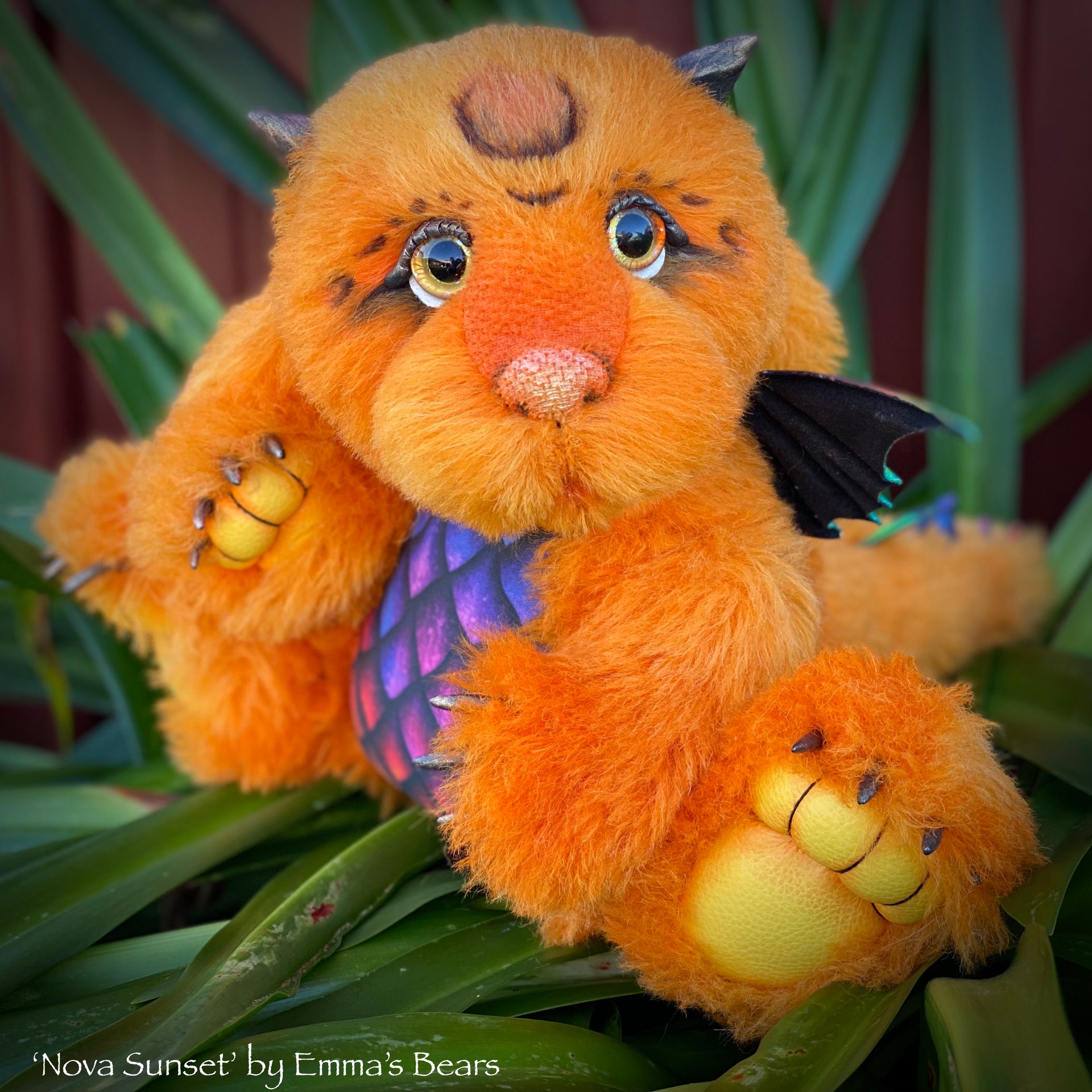 Nova Sunset - 15" hand-dyed alpaca Artist Baby Dragon by Emmas Bears - OOAK