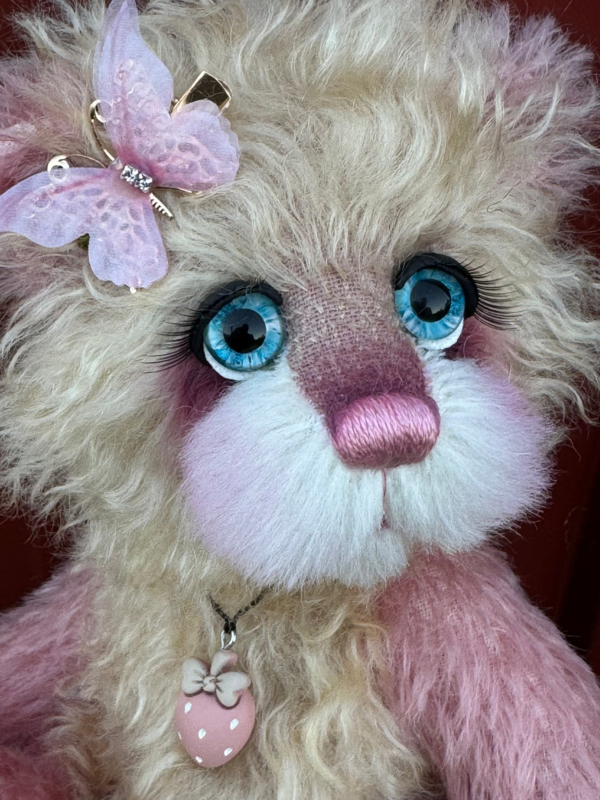 Strawberry Flutter - 12" Hand-dyed Mohair artist bear by Emma's Bears - OOAK