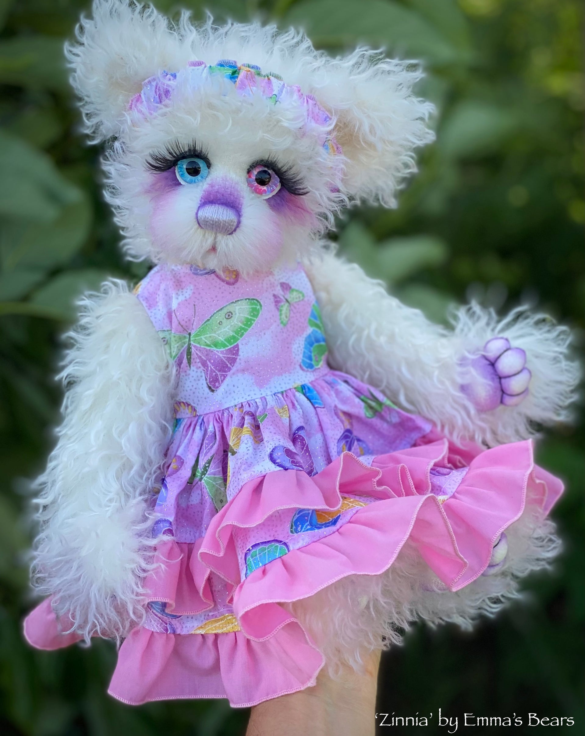 Zinnia - 16" White Curlylocks and Alpaca artist bear by Emma's Bears - OOAK