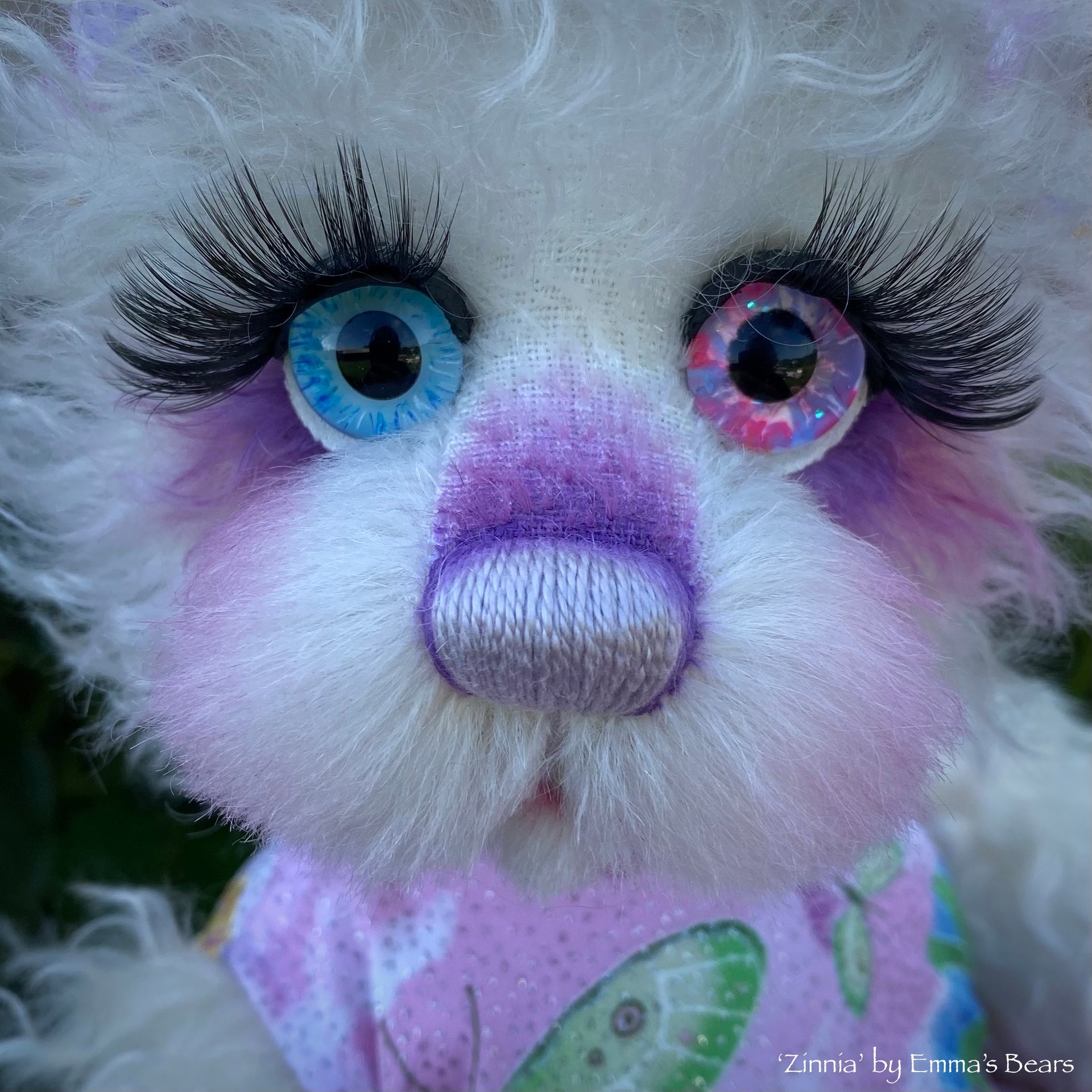 Zinnia - 16" White Curlylocks and Alpaca artist bear by Emma's Bears - OOAK