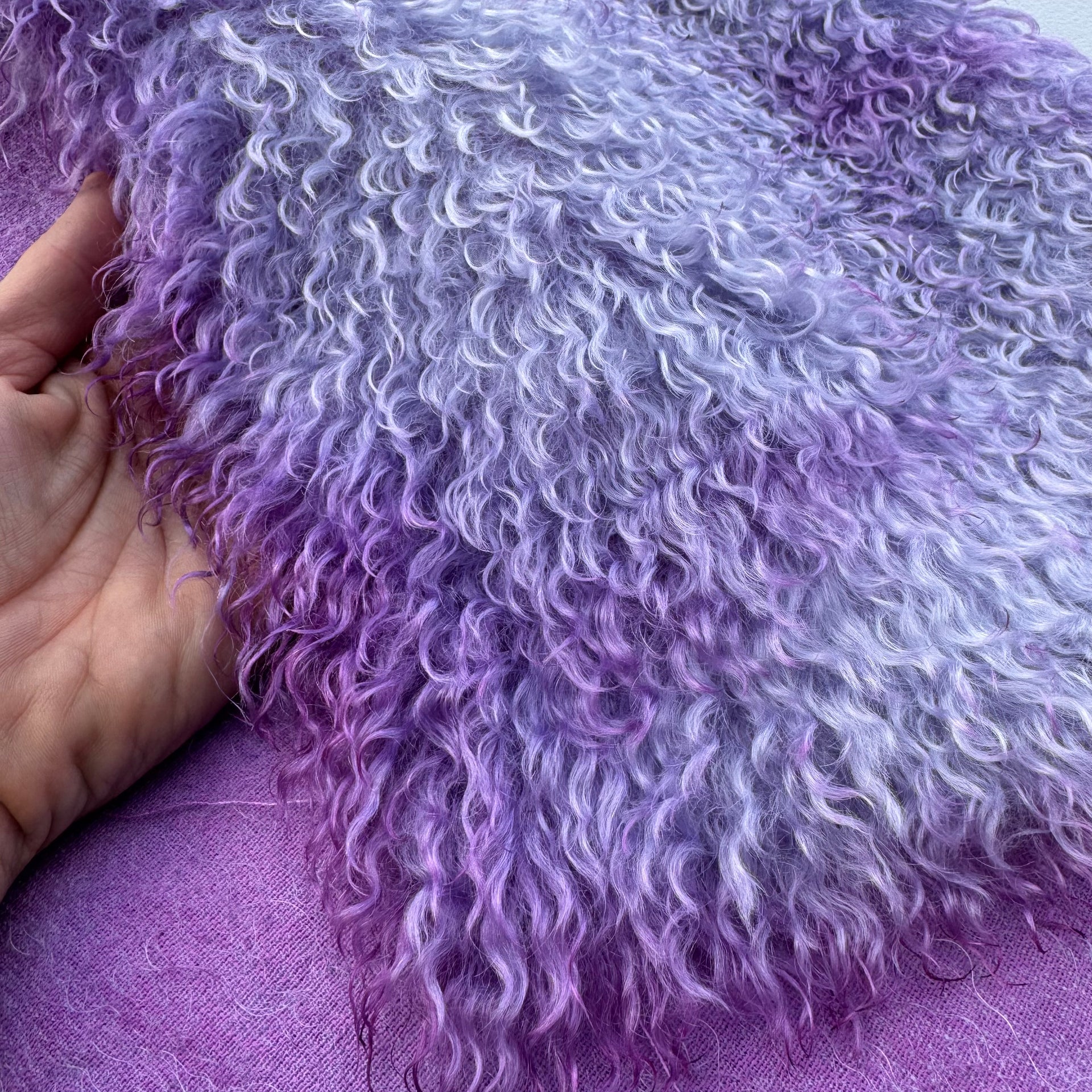 Curlylocks Mohair - Hand Dyed Lavender Lilac Batik - Fat 1/4m - JUL032