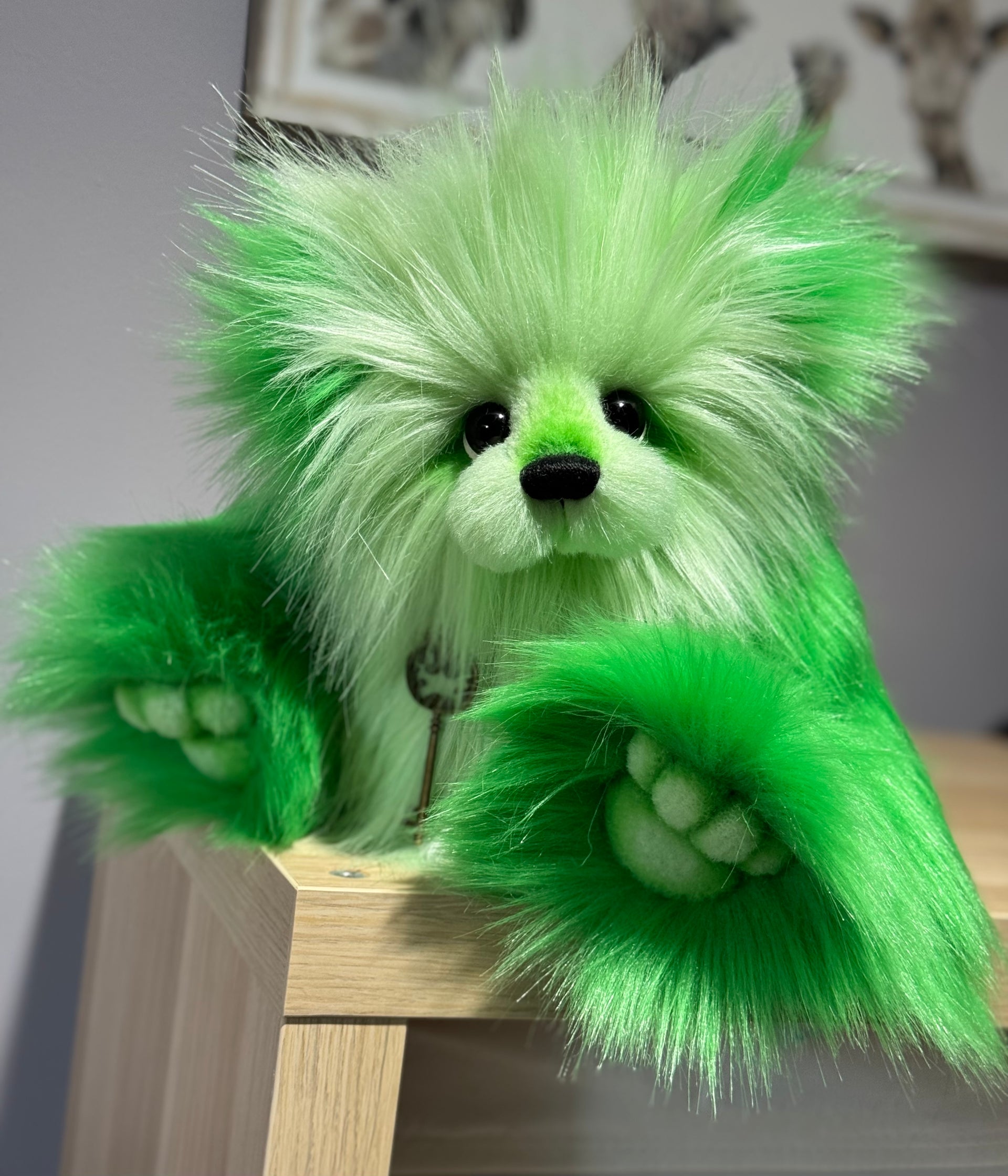 Shamrock - 13" Green Faux Fur Artist Bear by Emma's Bears - OOAK