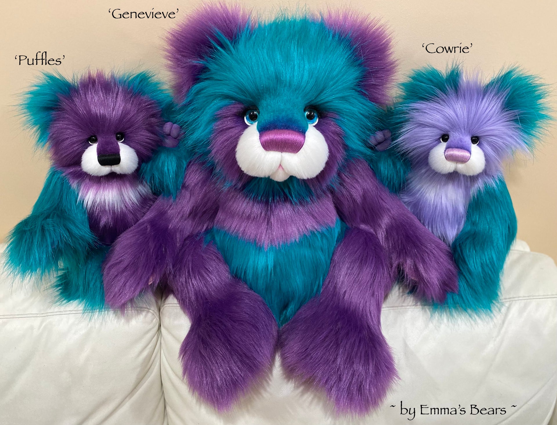 Cowrie - 15" faux fur bear by Emmas Bears - OOAK