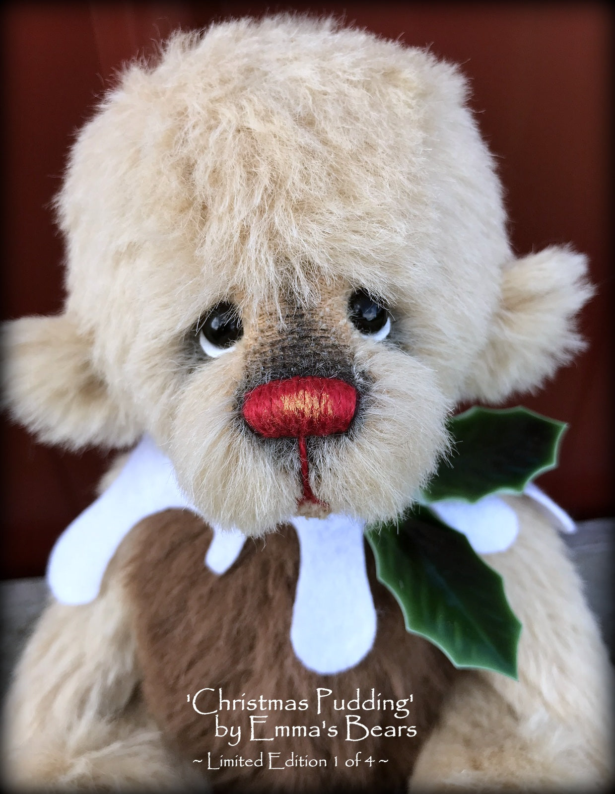 Christmas Pudding L/E 1 of 4 - Handmade ALPACA artist bear by Emma's Bears