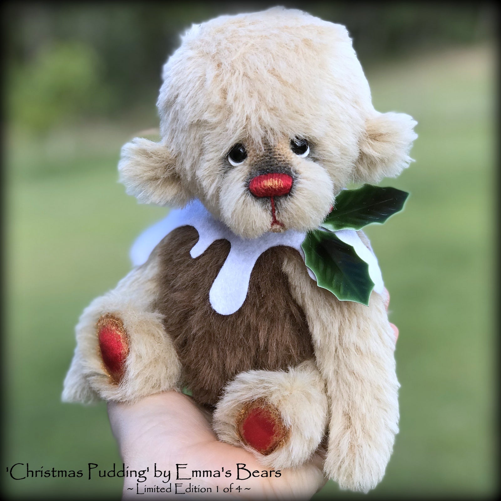 Christmas Pudding L/E 1 of 4 - Handmade ALPACA artist bear by Emma's Bears