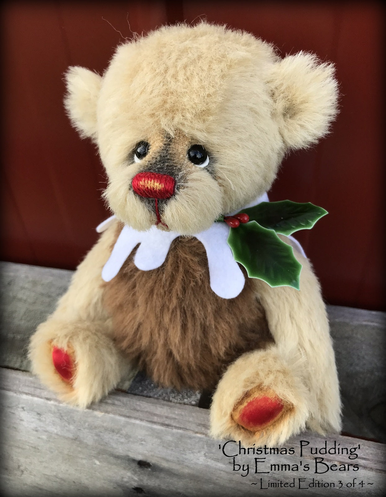 Christmas Pudding L/E 3 of 4 - Handmade ALPACA artist bear by Emma's Bears