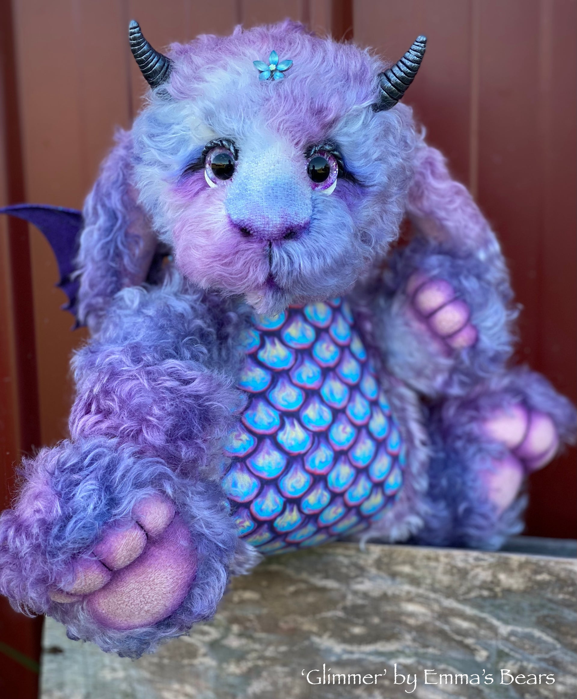 Glimmer - 15" kid mohair Artist Baby Dragon by Emmas Bears - OOAK