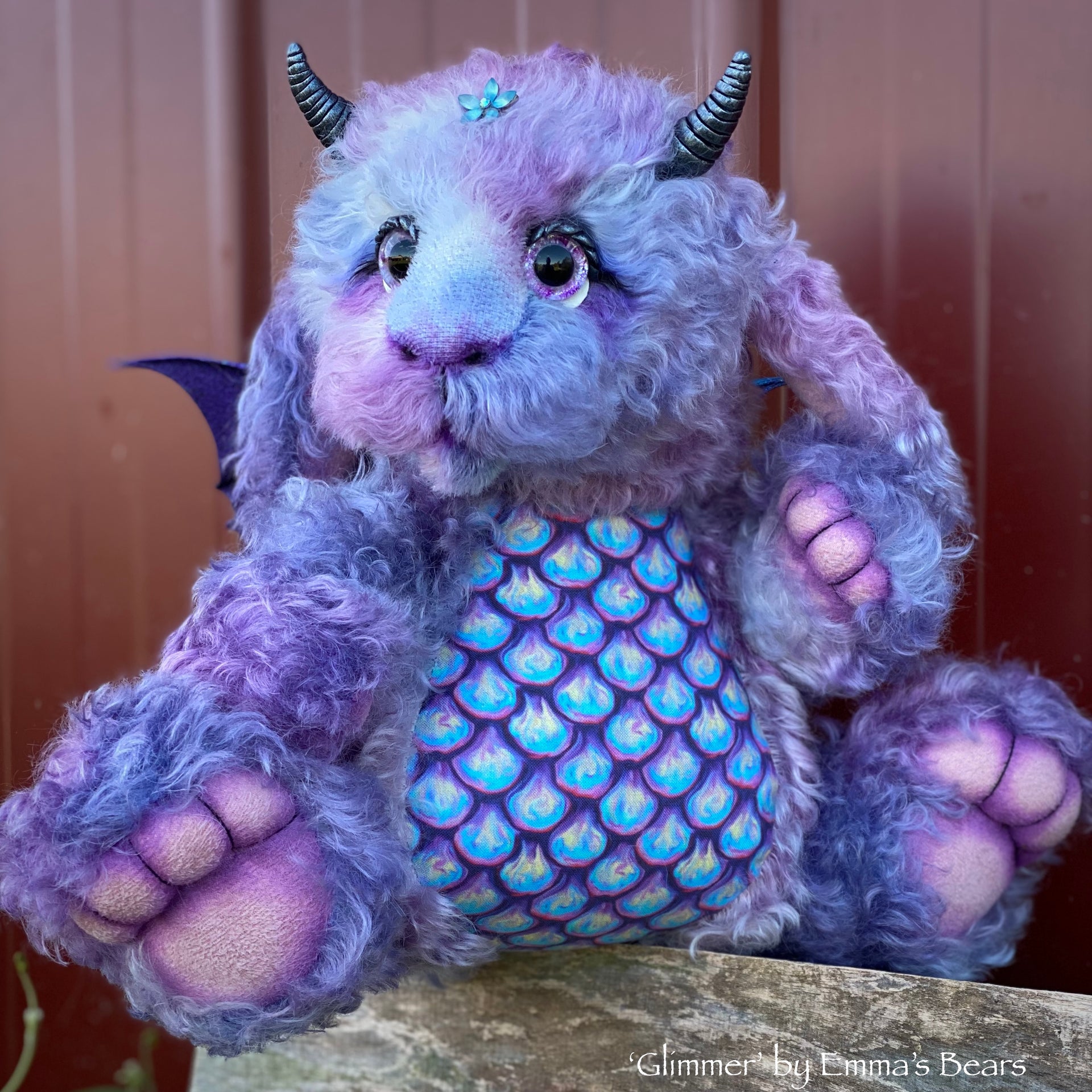 Glimmer - 15" kid mohair Artist Baby Dragon by Emmas Bears - OOAK