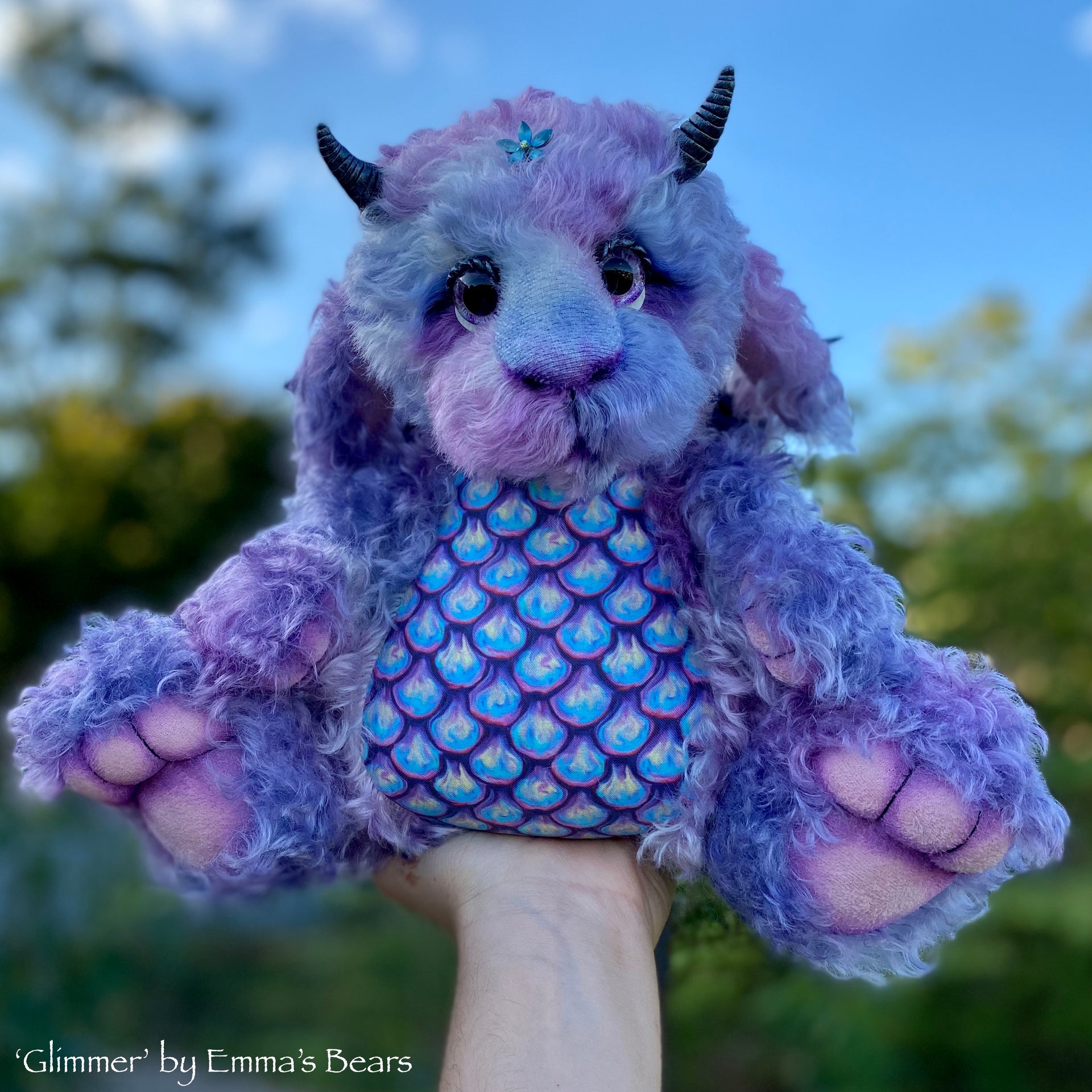 Glimmer - 15" kid mohair Artist Baby Dragon by Emmas Bears - OOAK