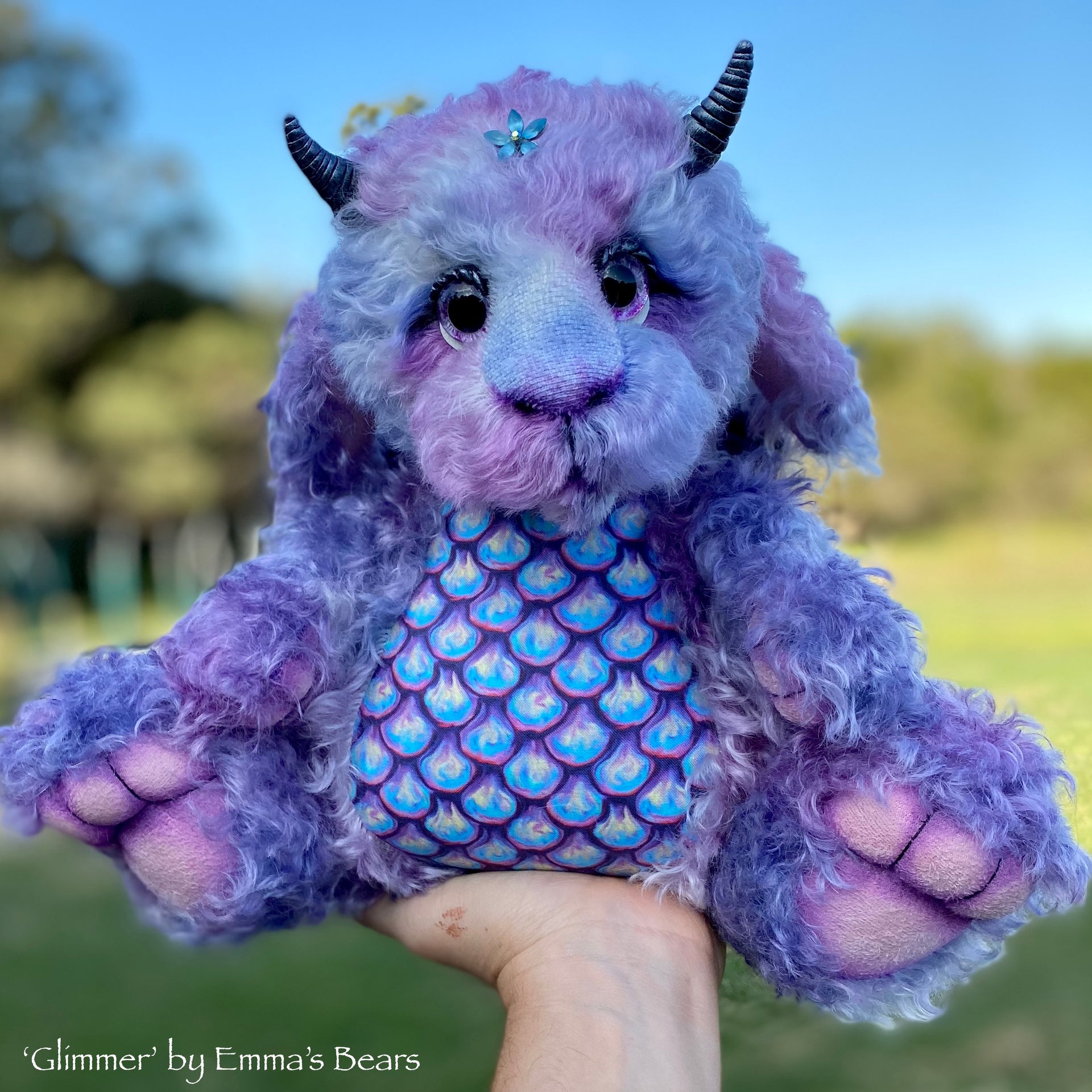 Glimmer - 15" kid mohair Artist Baby Dragon by Emmas Bears - OOAK