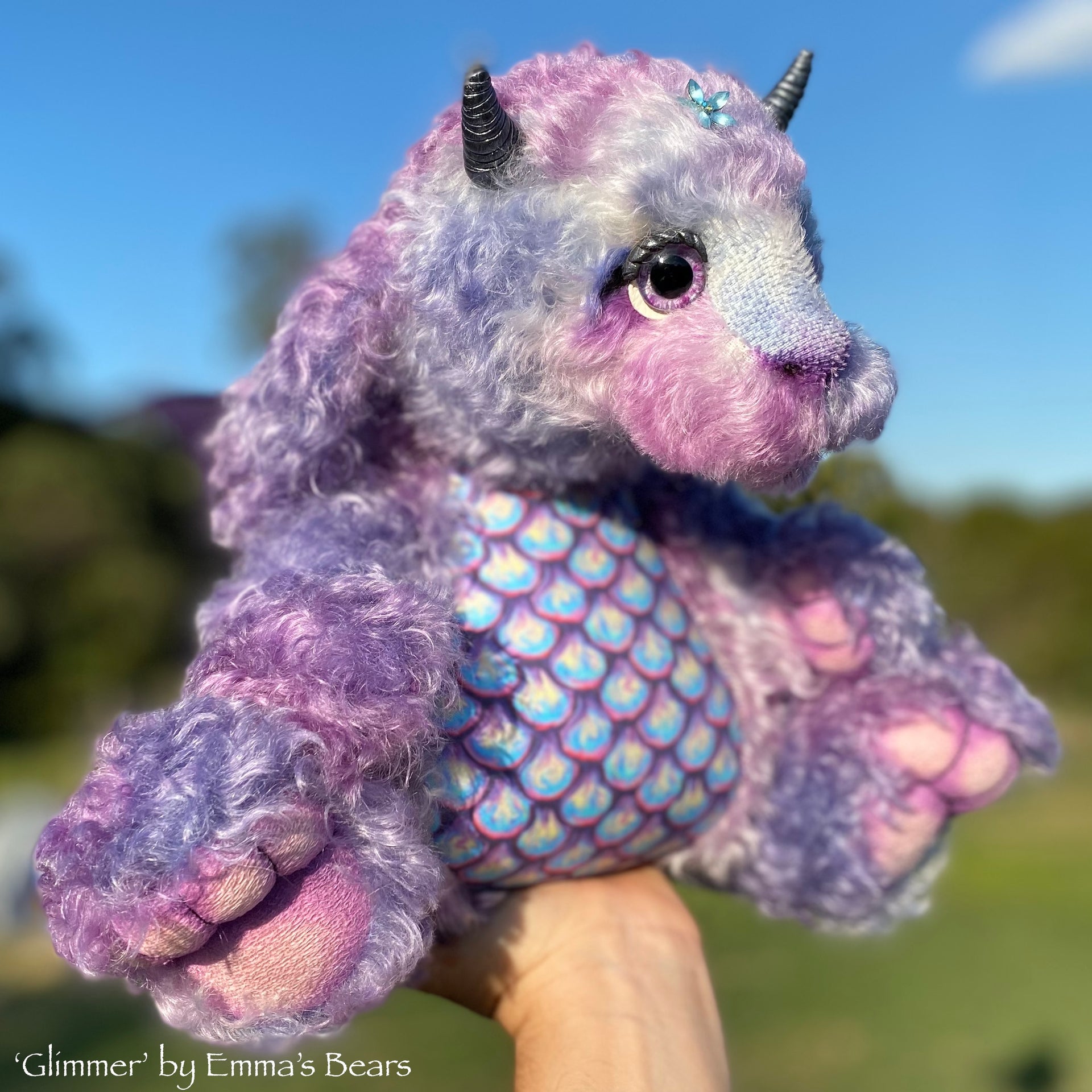 Glimmer - 15" kid mohair Artist Baby Dragon by Emmas Bears - OOAK