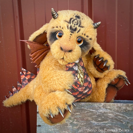 Nero - 15" alpaca Artist Baby Dragon by Emmas Bears - OOAK