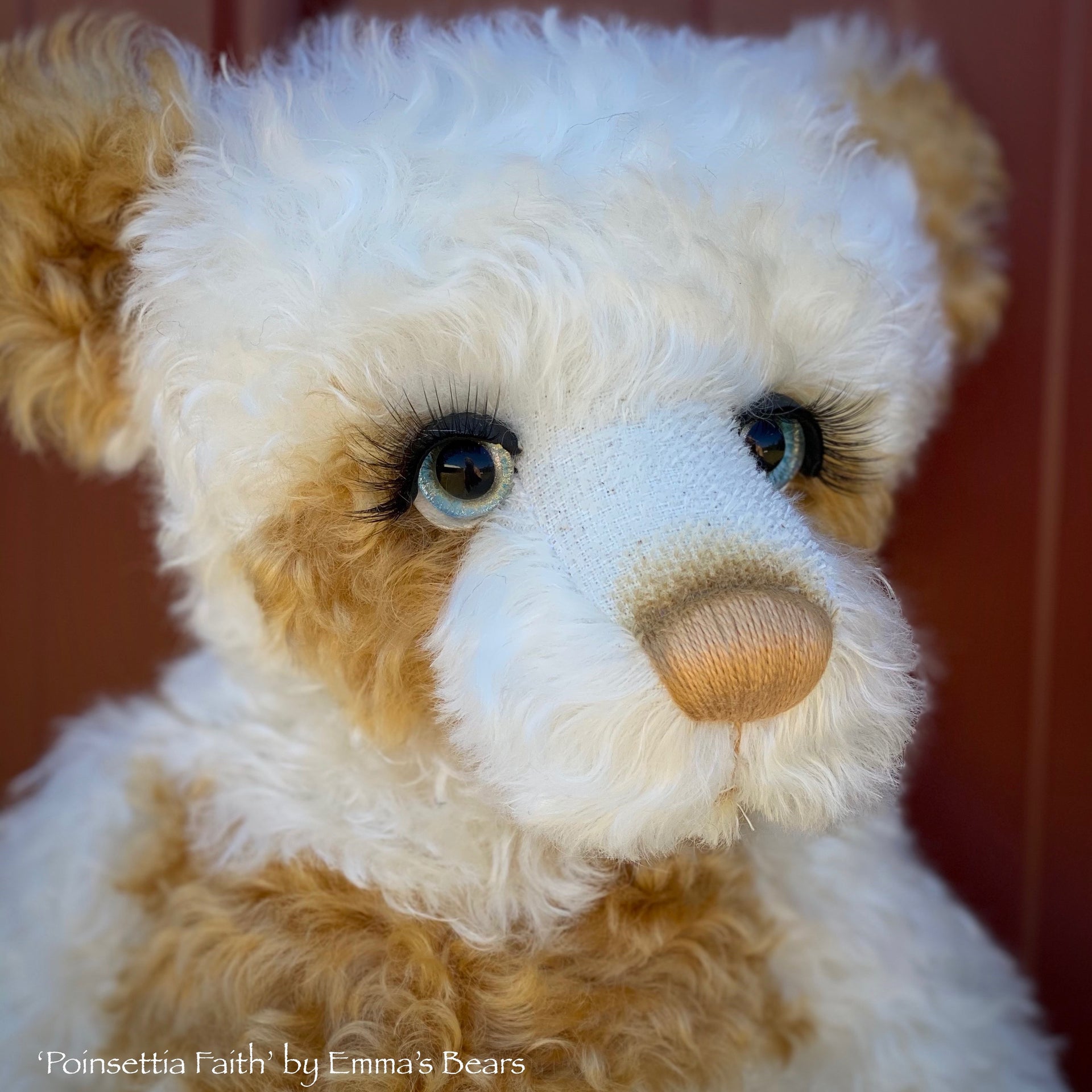 Poinsettia Faith - 18" Christmas 2020 MOHAIR Artist toddler style Bear by Emma's Bears - OOAK