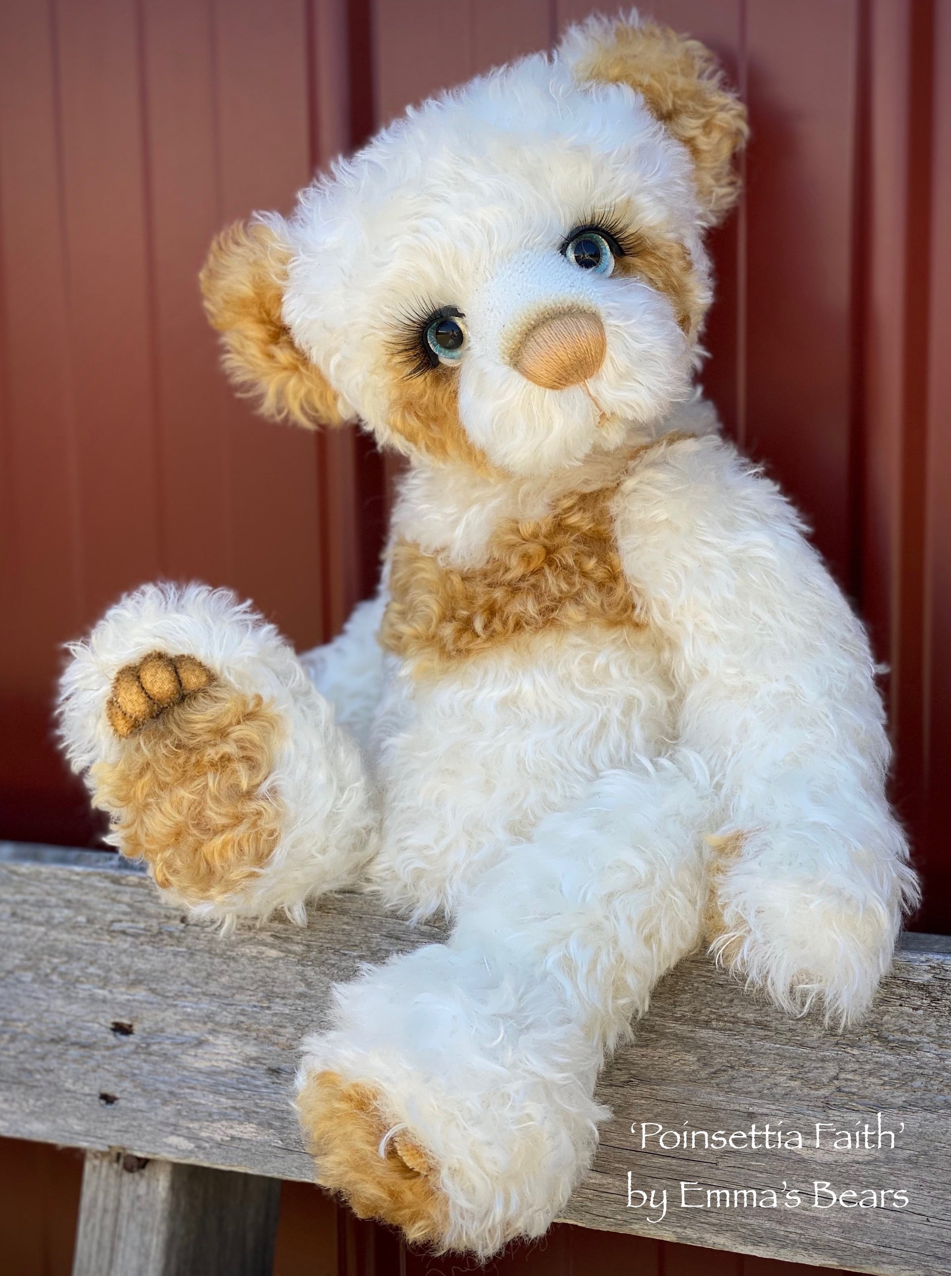 Poinsettia Faith - 18" Christmas 2020 MOHAIR Artist toddler style Bear by Emma's Bears - OOAK