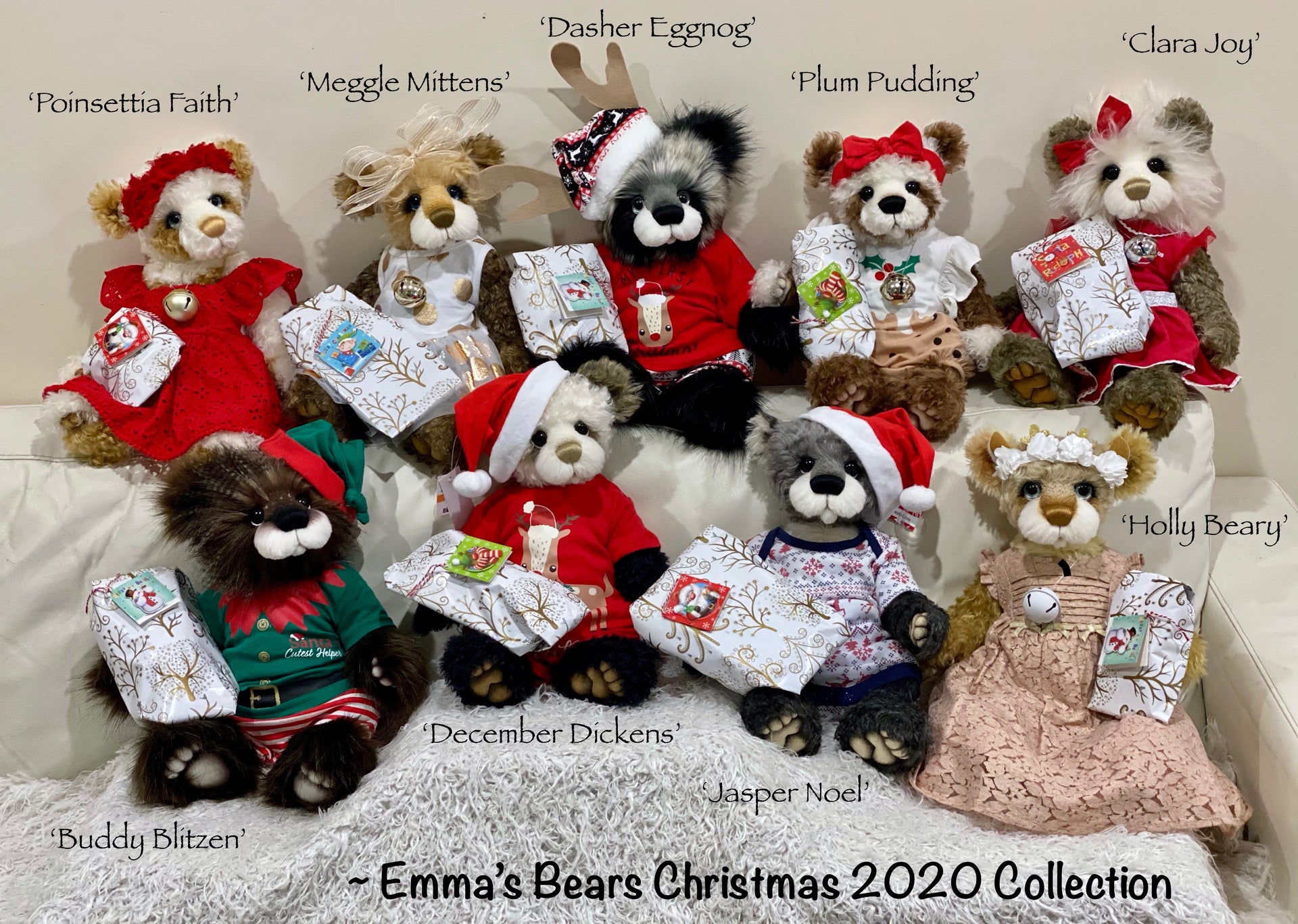 Poinsettia Faith - 18" Christmas 2020 MOHAIR Artist toddler style Bear by Emma's Bears - OOAK