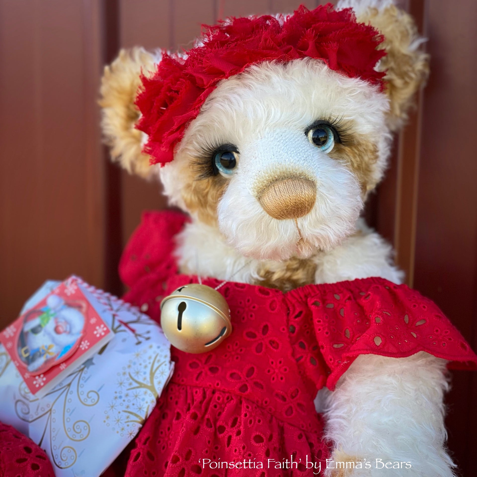 Poinsettia Faith - 18" Christmas 2020 MOHAIR Artist toddler style Bear by Emma's Bears - OOAK