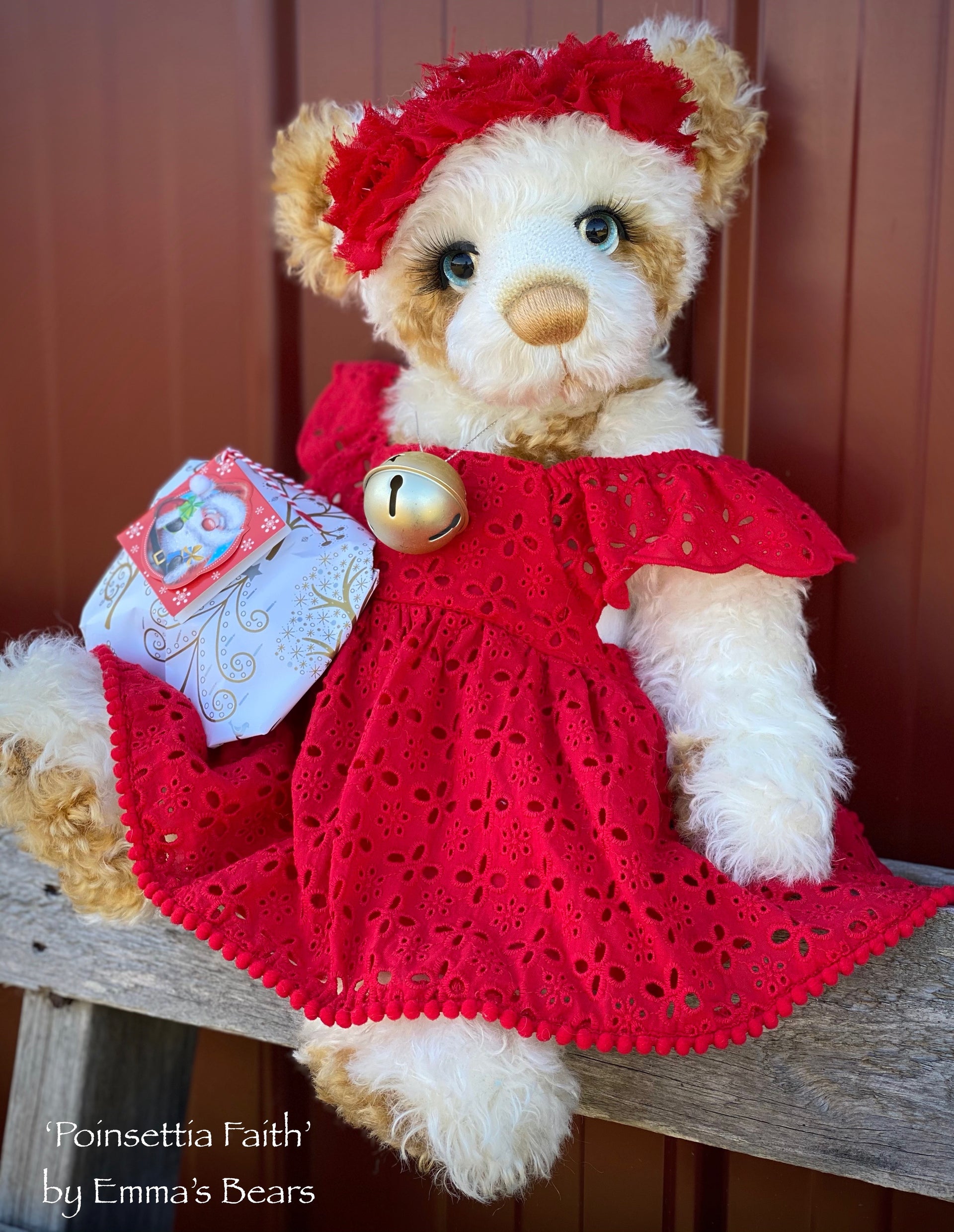 Poinsettia Faith - 18" Christmas 2020 MOHAIR Artist toddler style Bear by Emma's Bears - OOAK