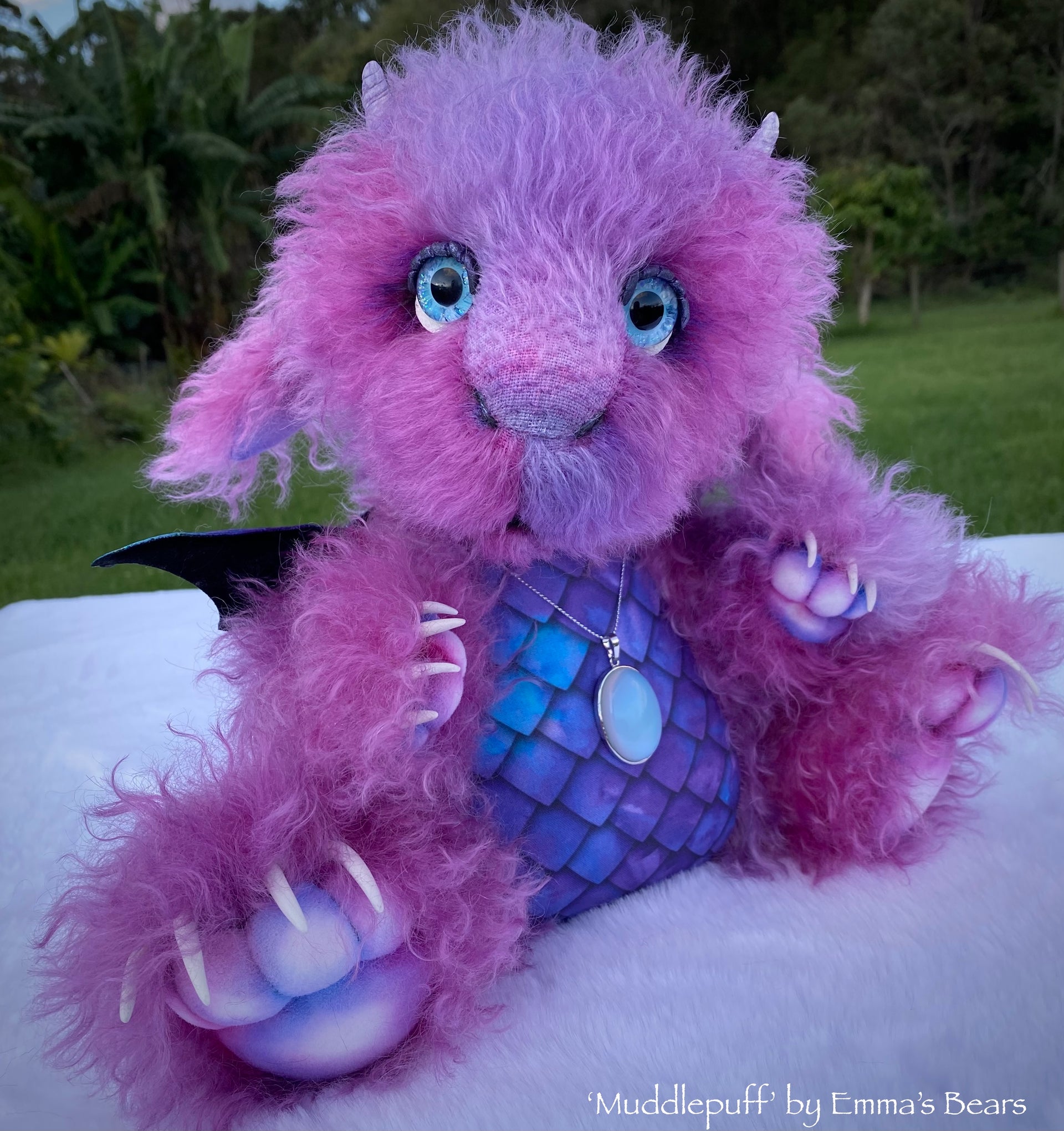 Muddlepuff - 15" hand-dyed curlylocks mohair Artist Baby Dragon by Emmas Bears - OOAK