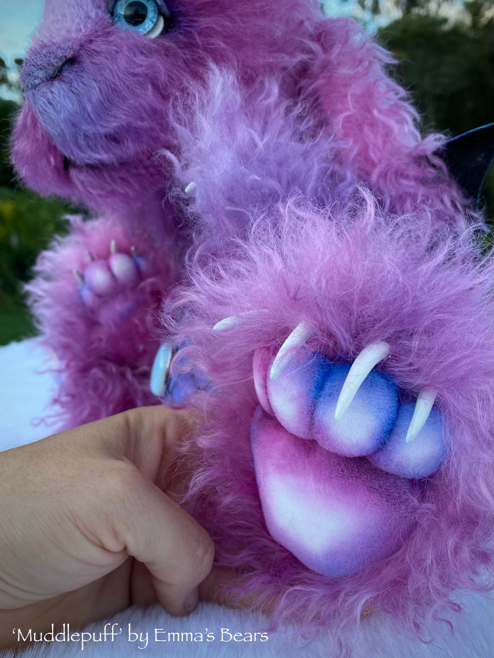 Muddlepuff - 15" hand-dyed curlylocks mohair Artist Baby Dragon by Emmas Bears - OOAK