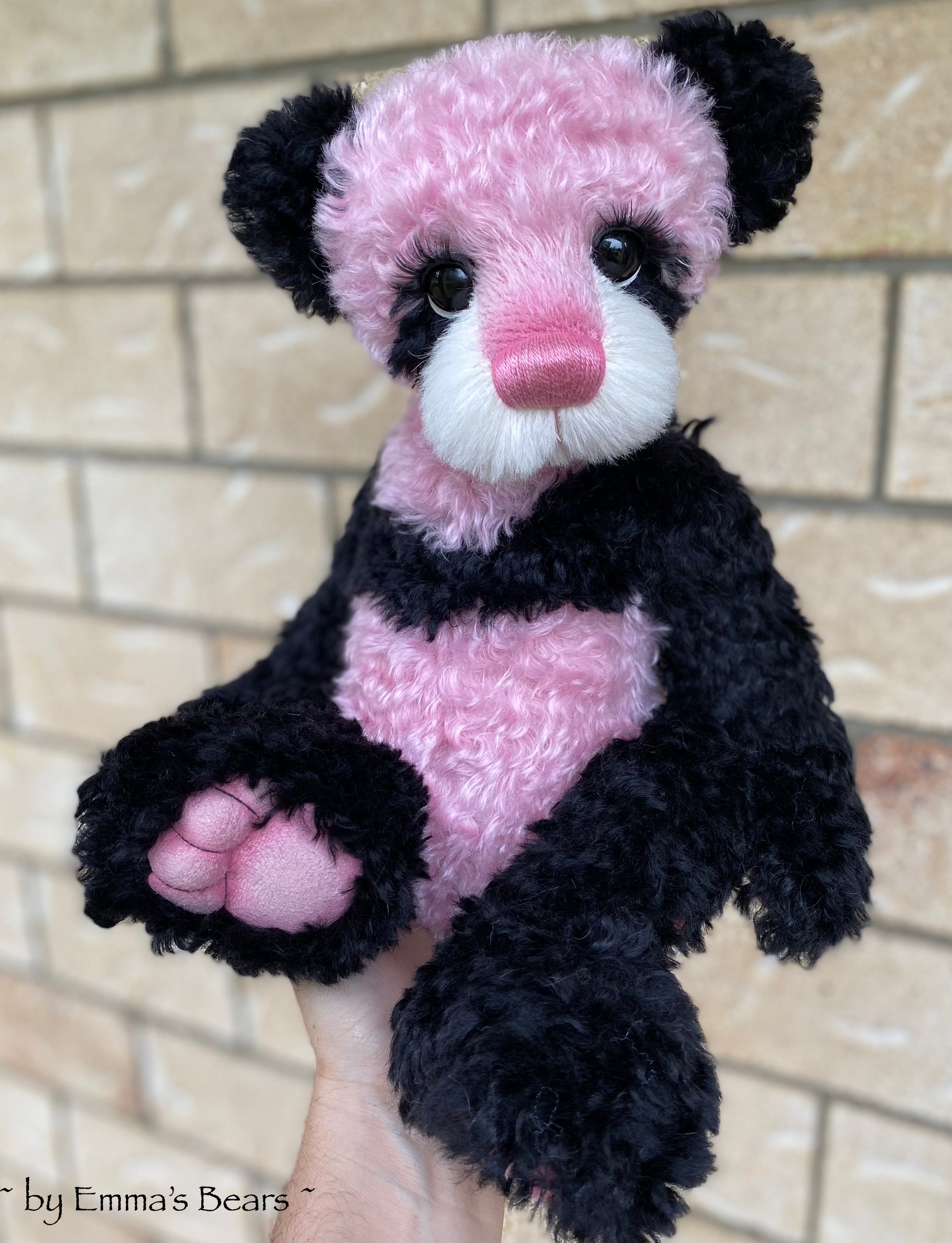 Custom Pink Panda - 18" Kid Mohair and Alpaca Artist Baby Bear by Emma's Bears - OOAK